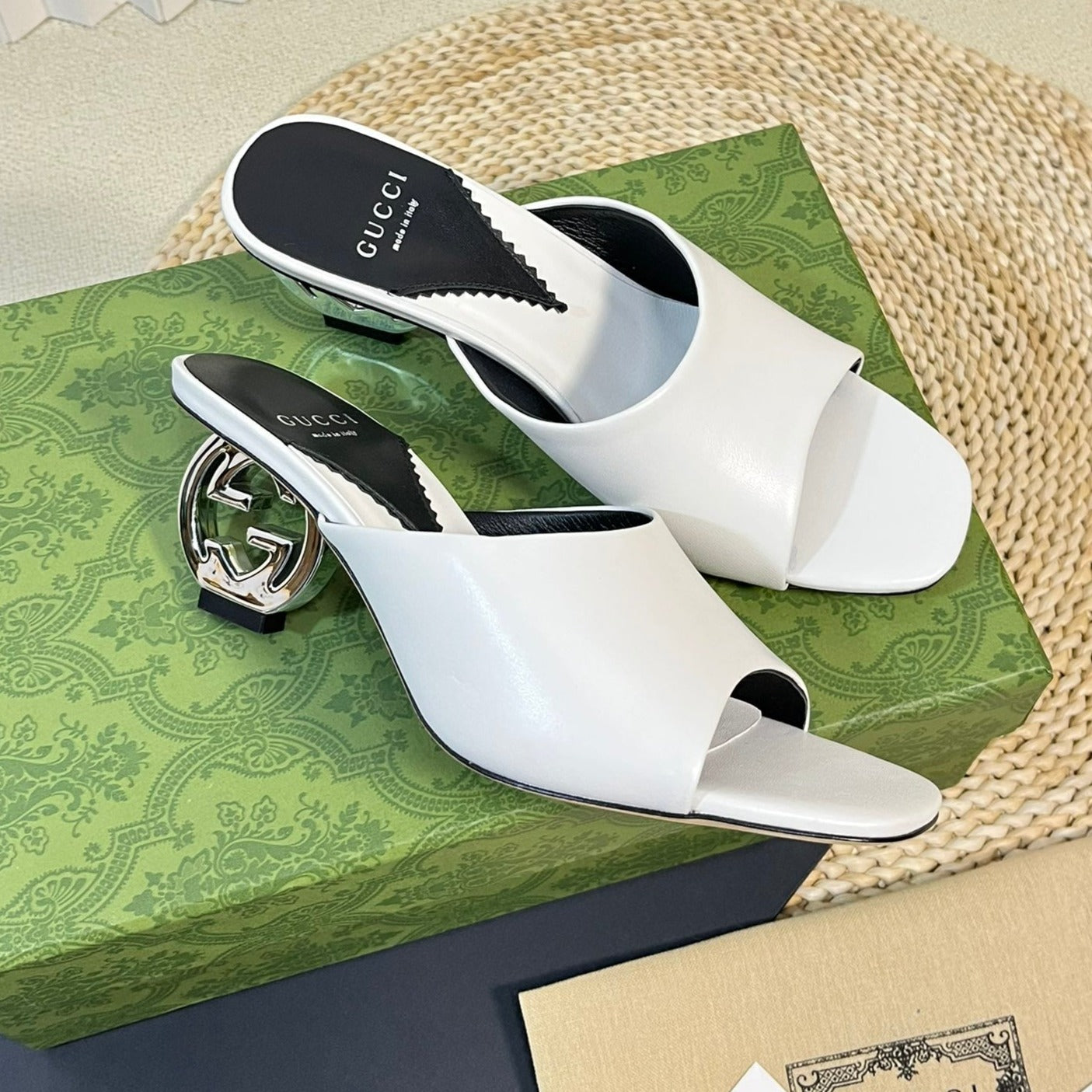 GG  Women's Heeled Sandals White