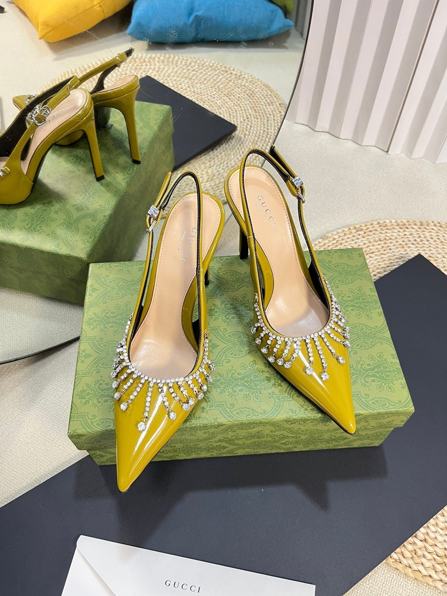 GC Embellished Slingback Acid Green Patent Leather 294622