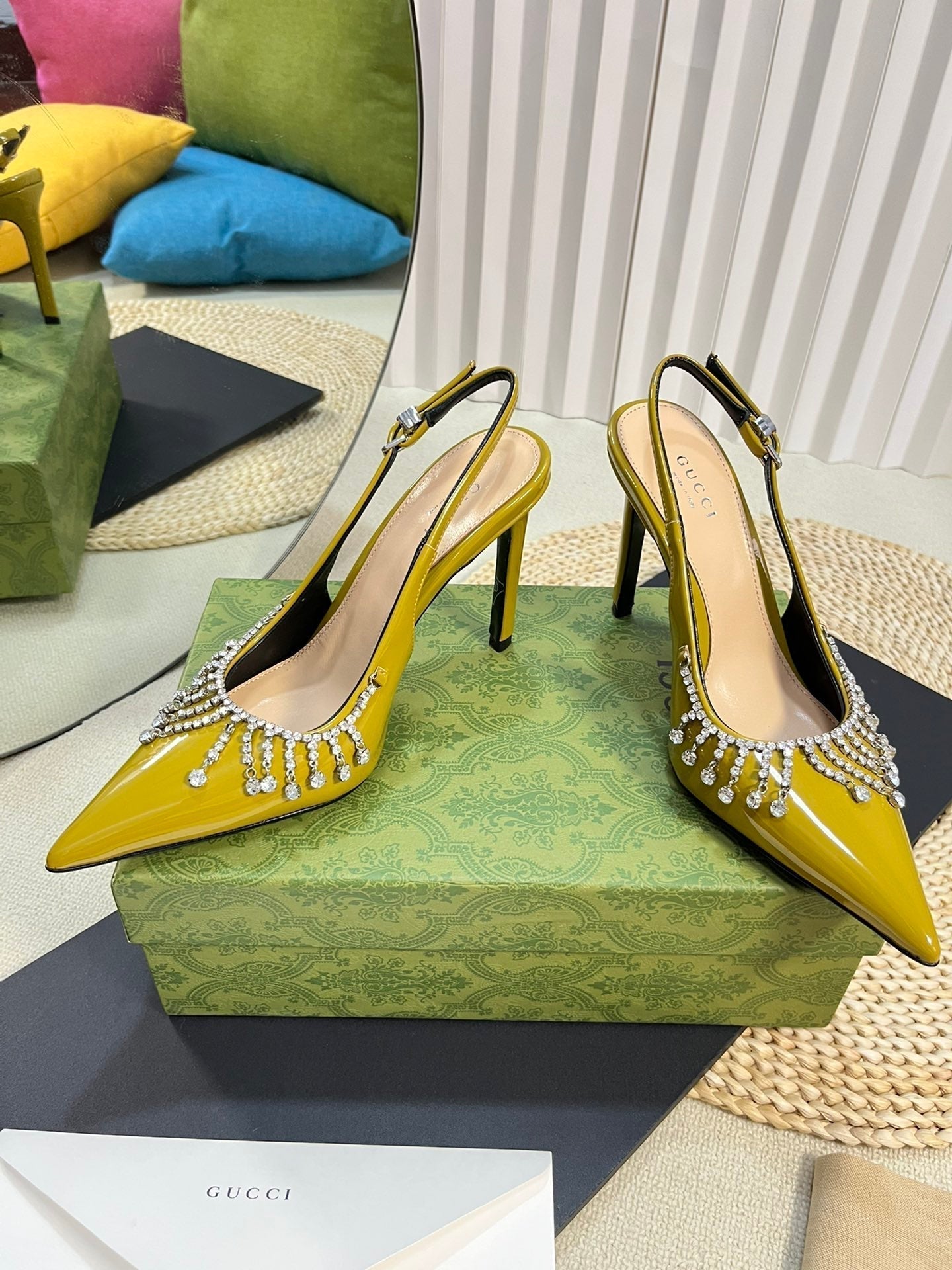 GC Embellished Slingback Acid Green Patent Leather 294622