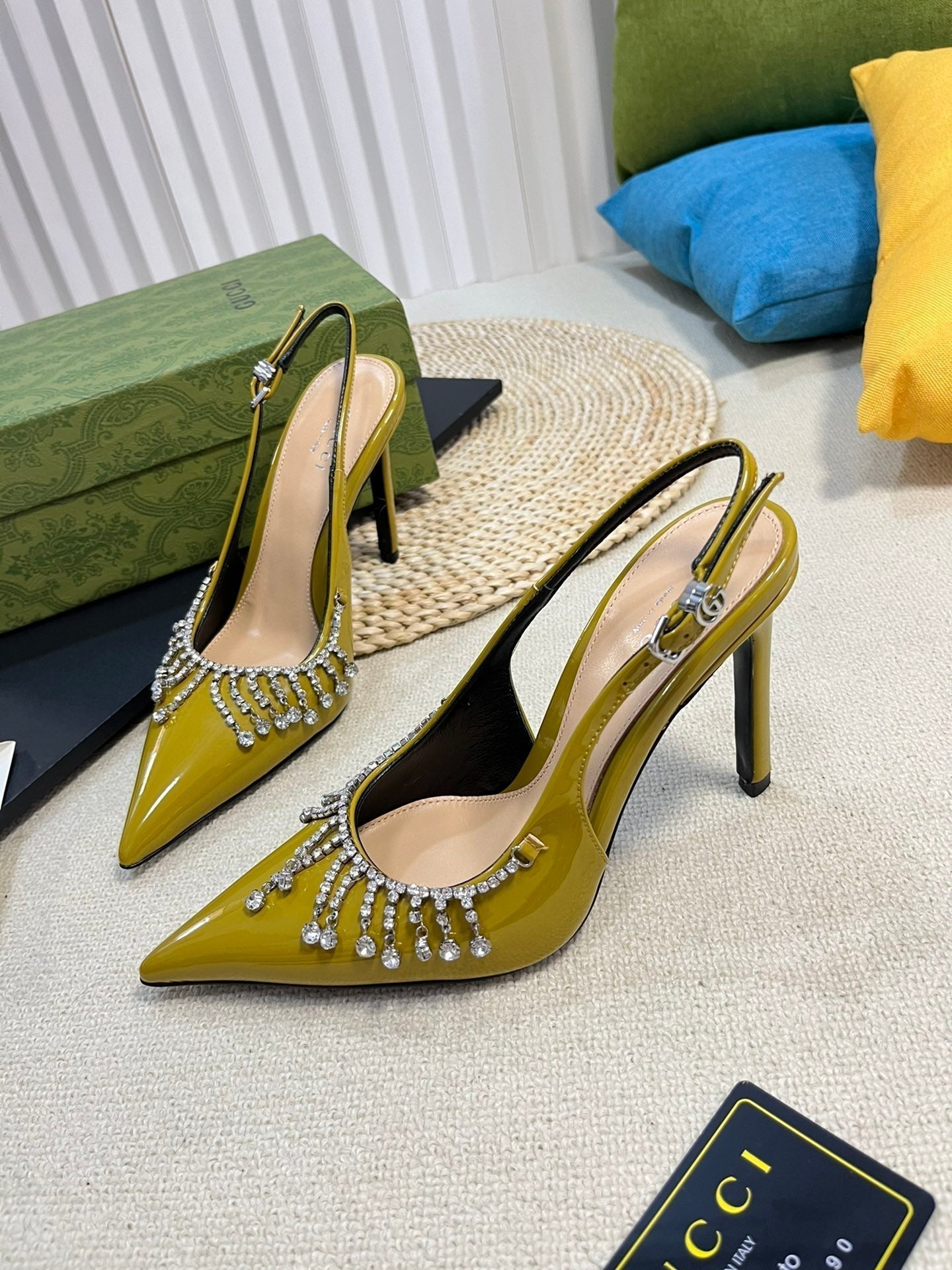 GC Embellished Slingback Acid Green Patent Leather 294622