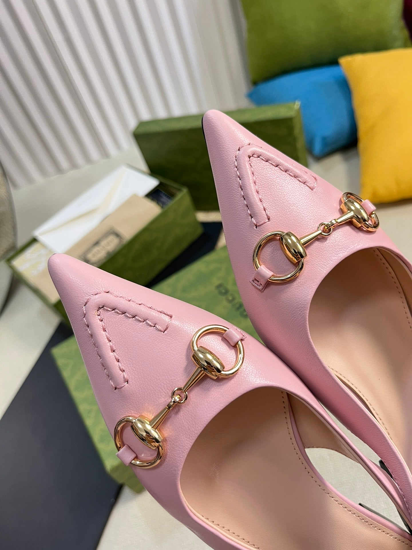 GC Horsebit Slingback Pump 10mm Pink Sheepskin 294555