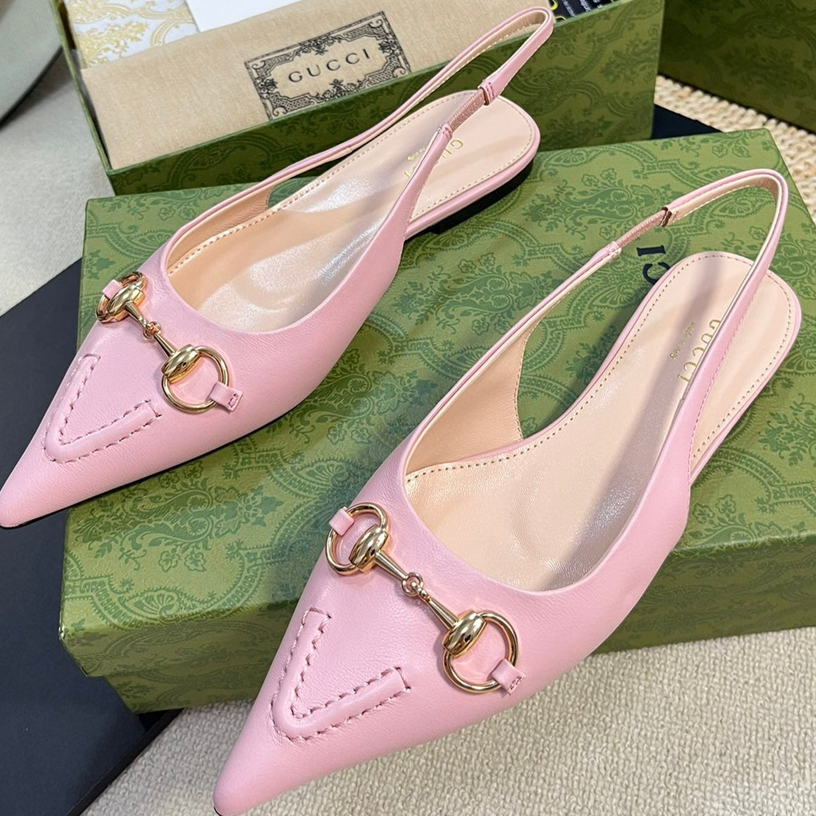 GC Horsebit Slingback Pump 10mm Pink Sheepskin 294555