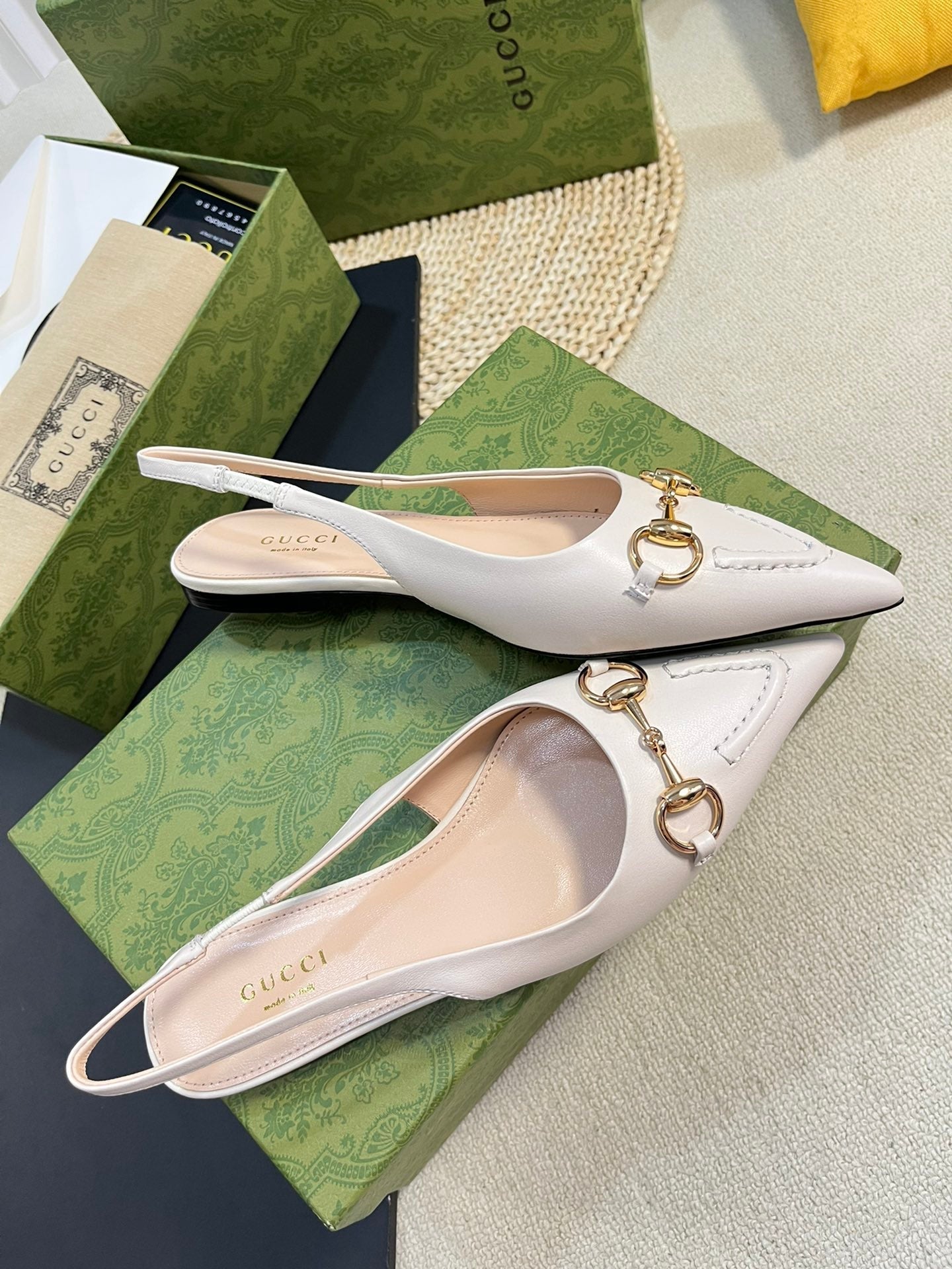 GC Horsebit Slingback Pump 10mm White Sheepskin 294556