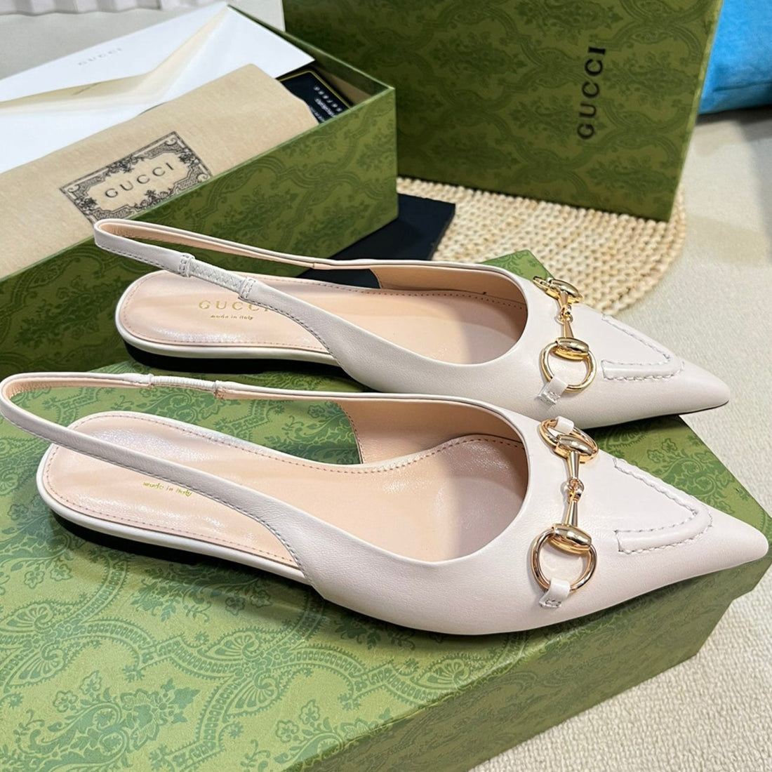 GC Horsebit Slingback Pump 10mm White Sheepskin 294556