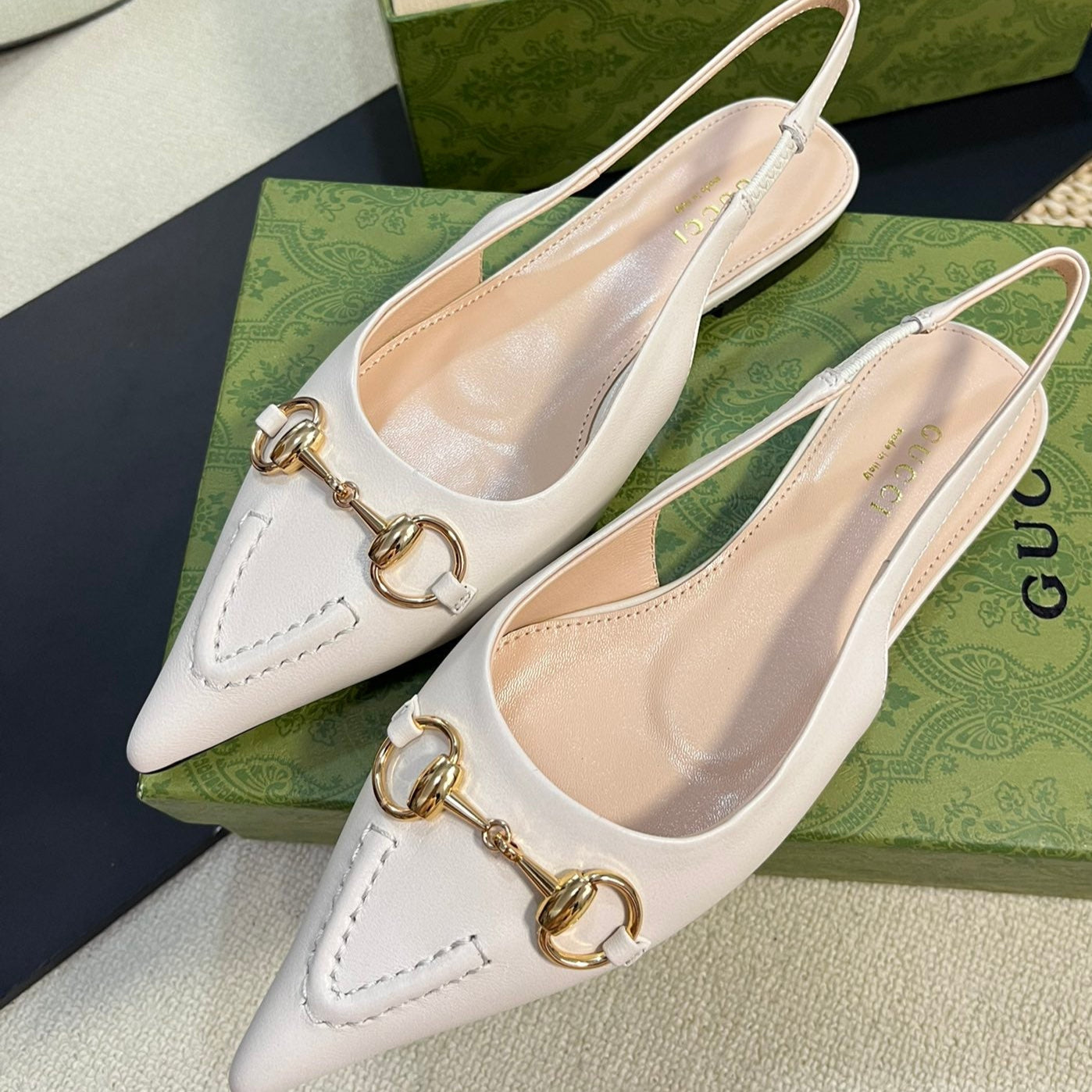 GC Horsebit Slingback Pump 10mm White Sheepskin 294556