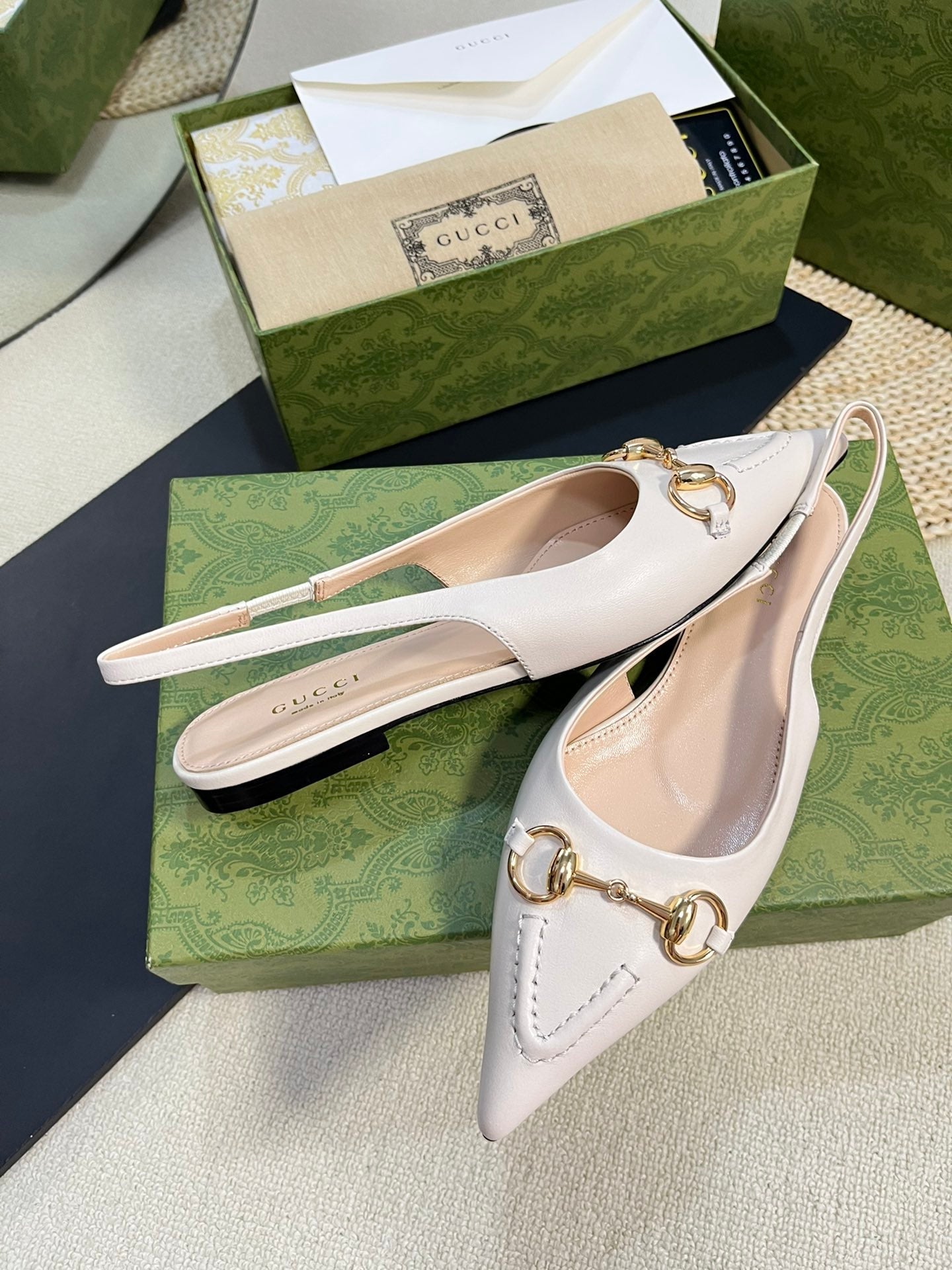 GC Horsebit Slingback Pump 10mm White Sheepskin 294556