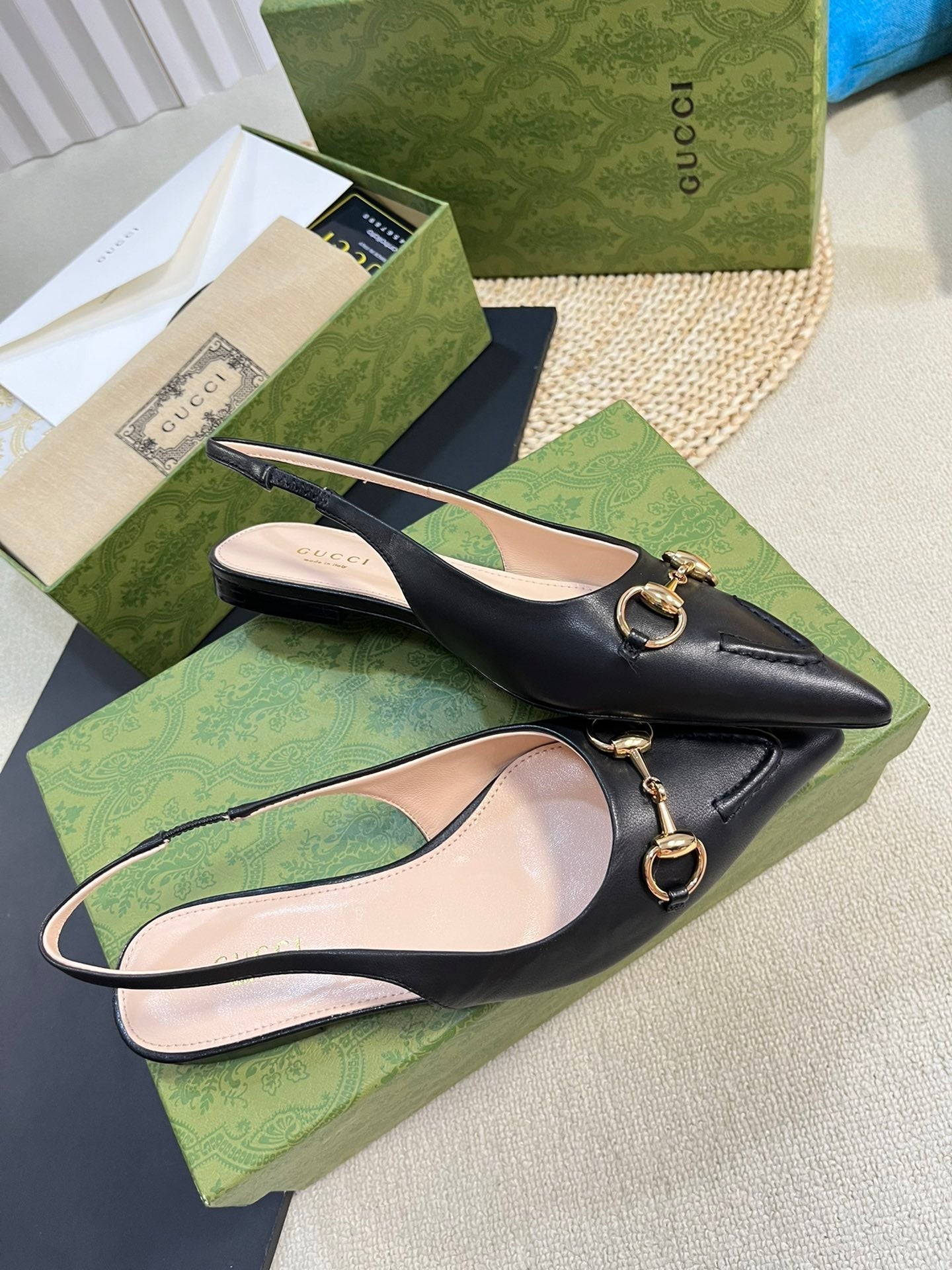 GC Horsebit Slingback Pump 10mm Black Sheepskin 294557