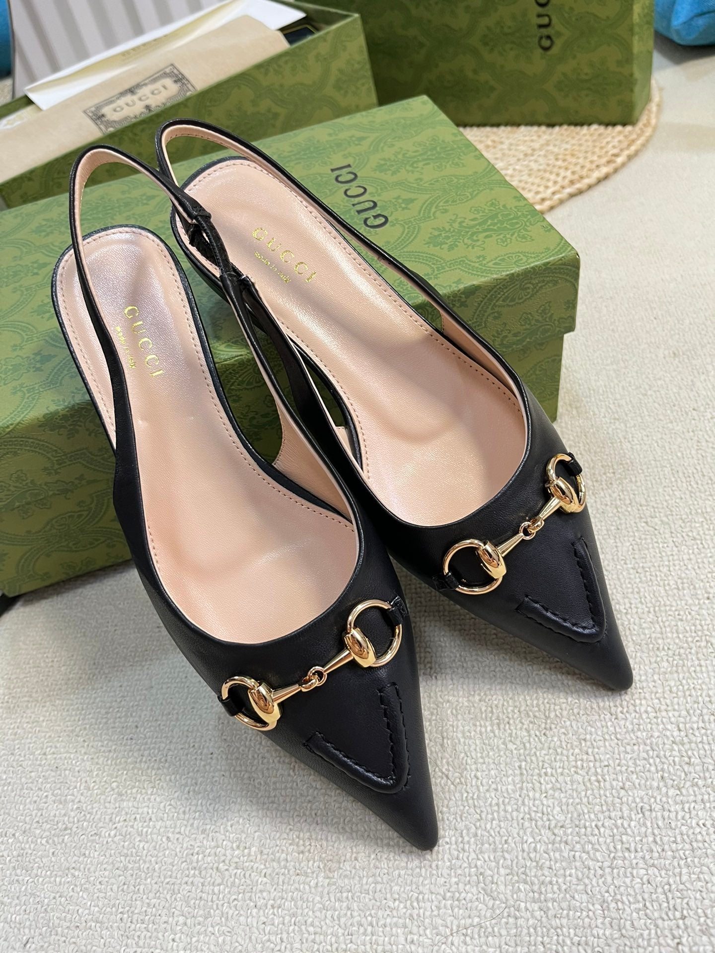 GC Horsebit Slingback Pump 10mm Black Sheepskin 294557