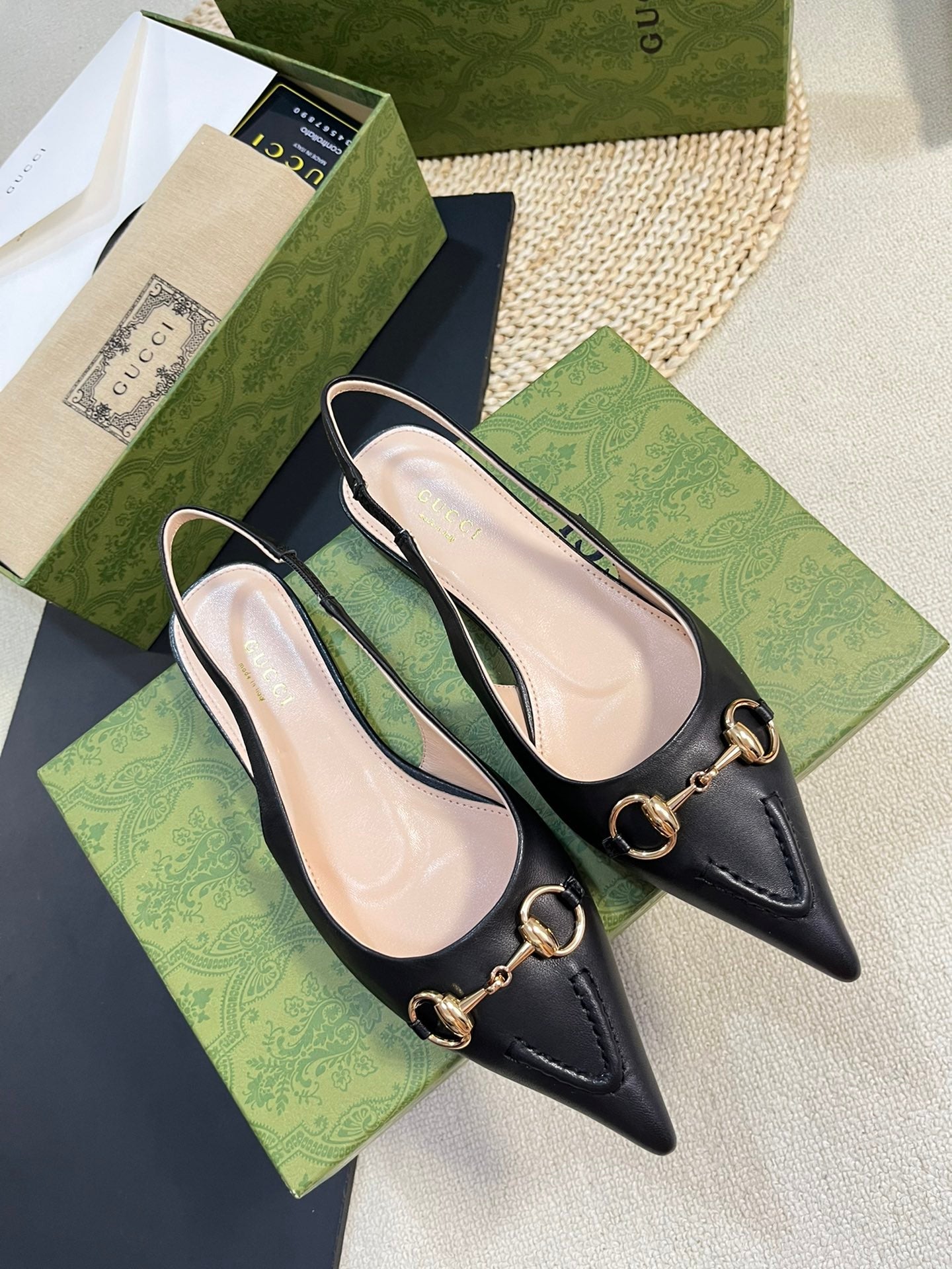 GC Horsebit Slingback Pump 10mm Black Sheepskin 294557