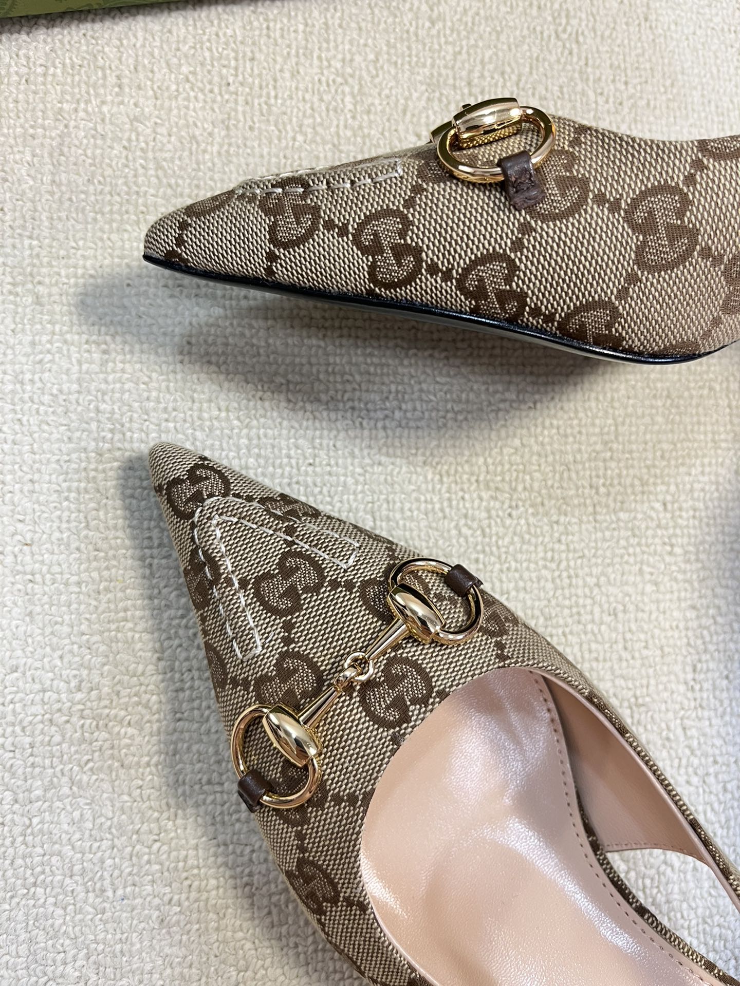 GC Horsebit Slingback Pump 50mm Beige mix Brown Canvas Sheepskin 294560