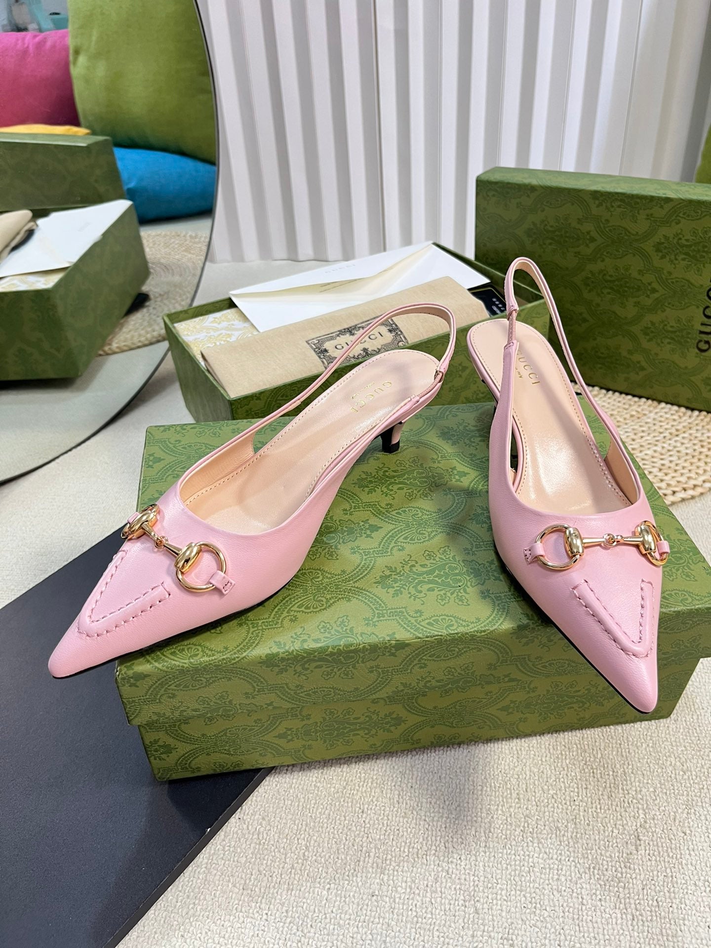 GC Horsebit Slingback Pump 50mm Pink Sheepskin 294561