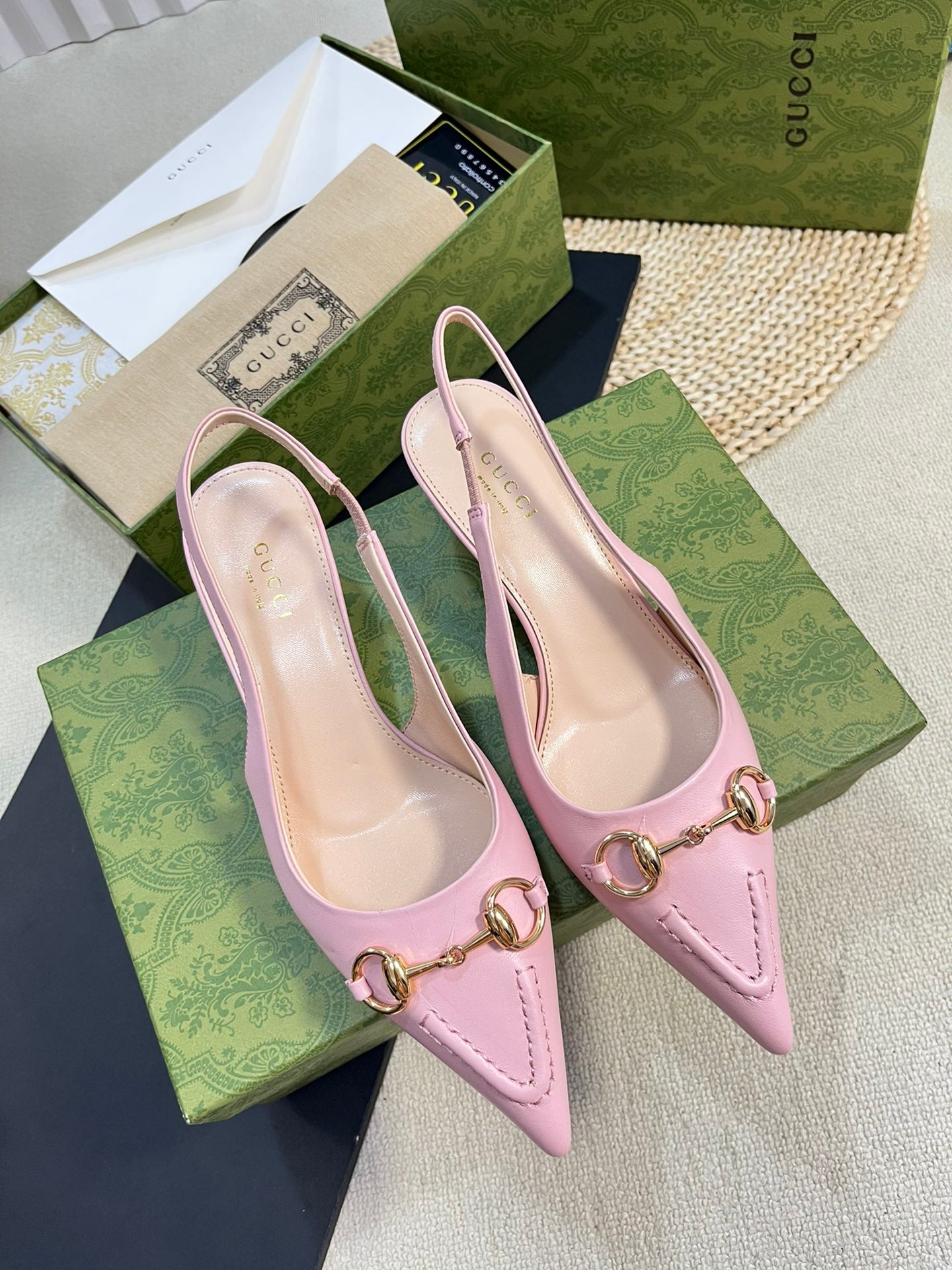 GC Horsebit Slingback Pump 50mm Pink Sheepskin 294561