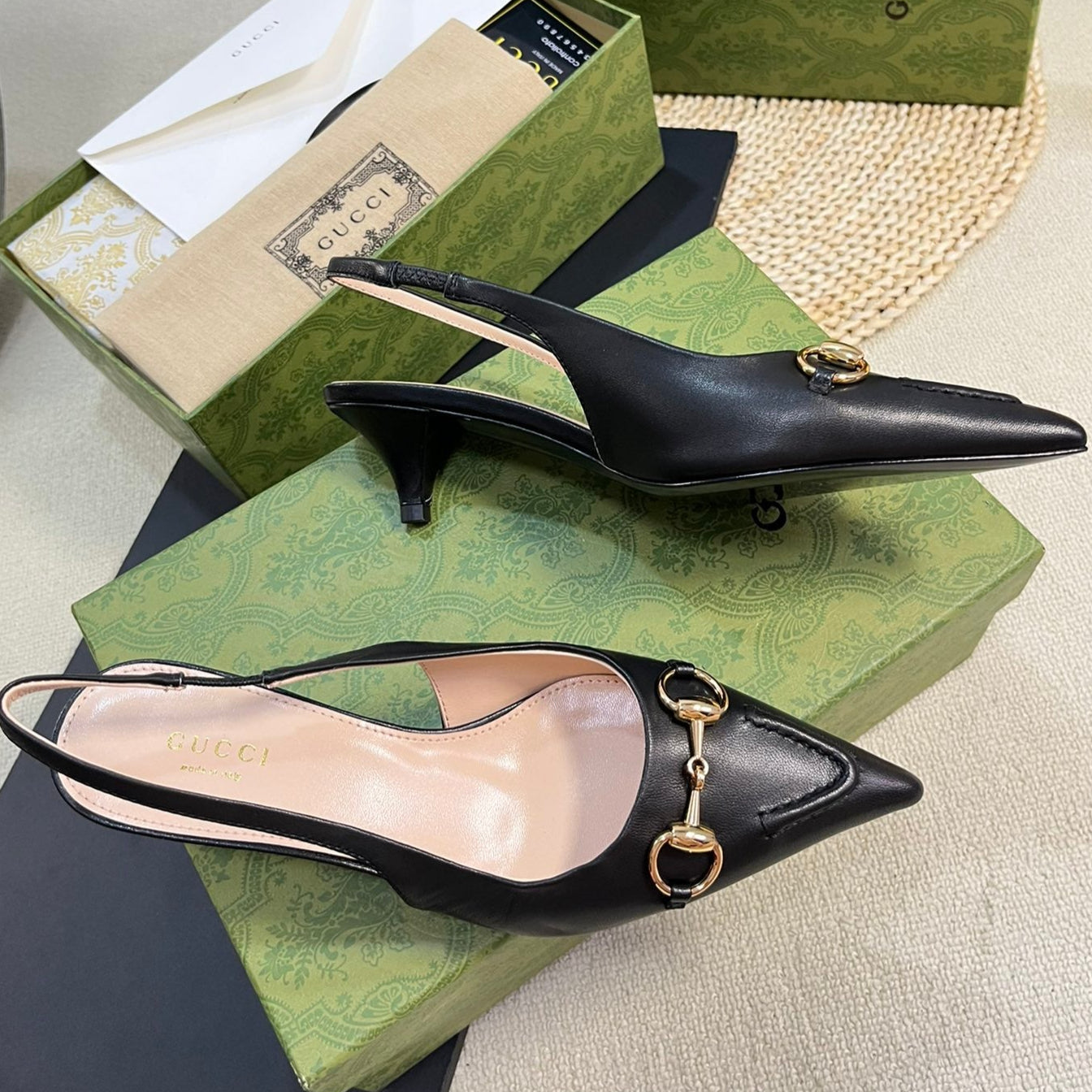 GC Horsebit Slingback Pump 50mm Black Sheepskin 294563