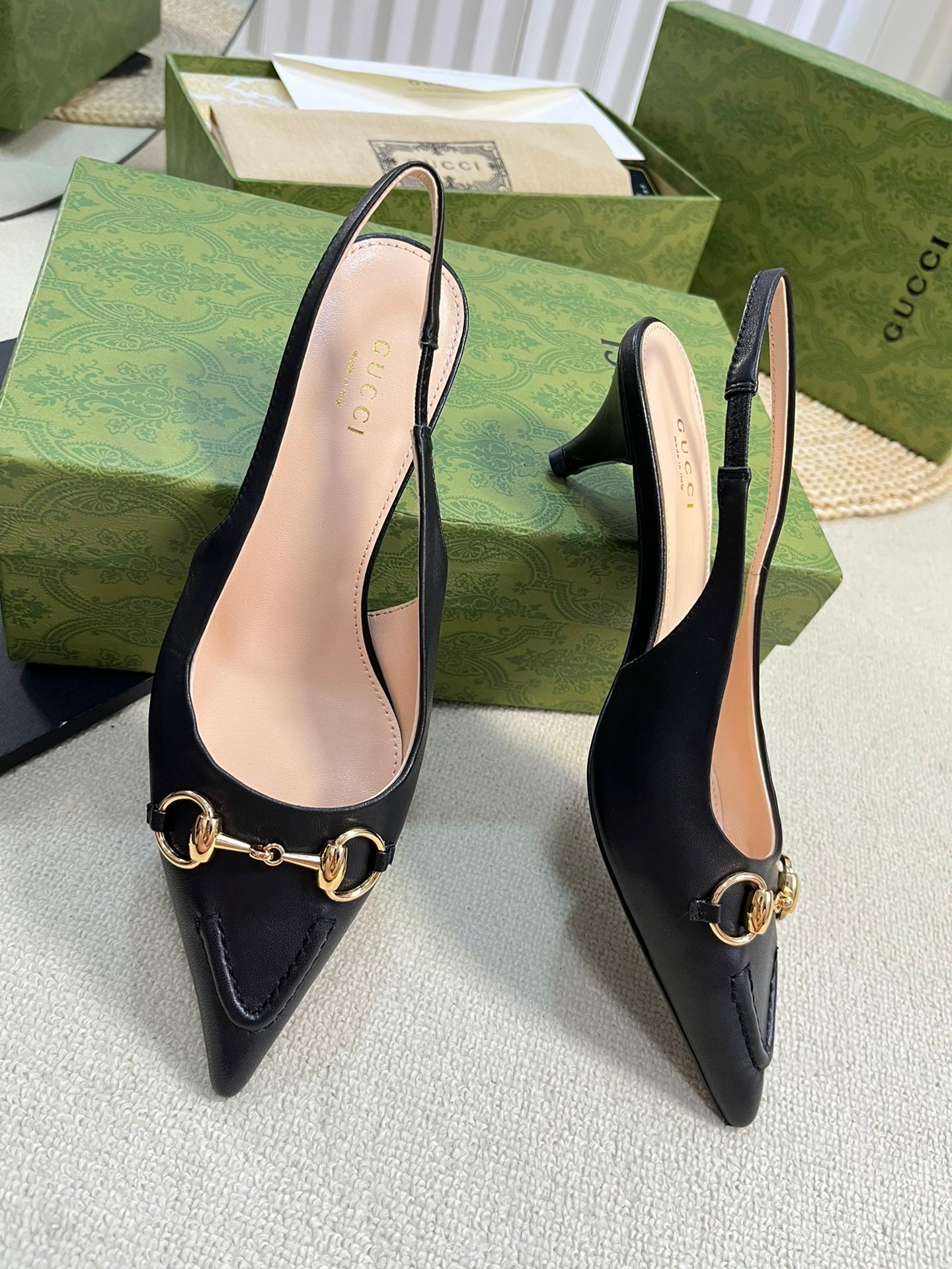 GC Horsebit Slingback Pump 50mm Black Sheepskin 294563