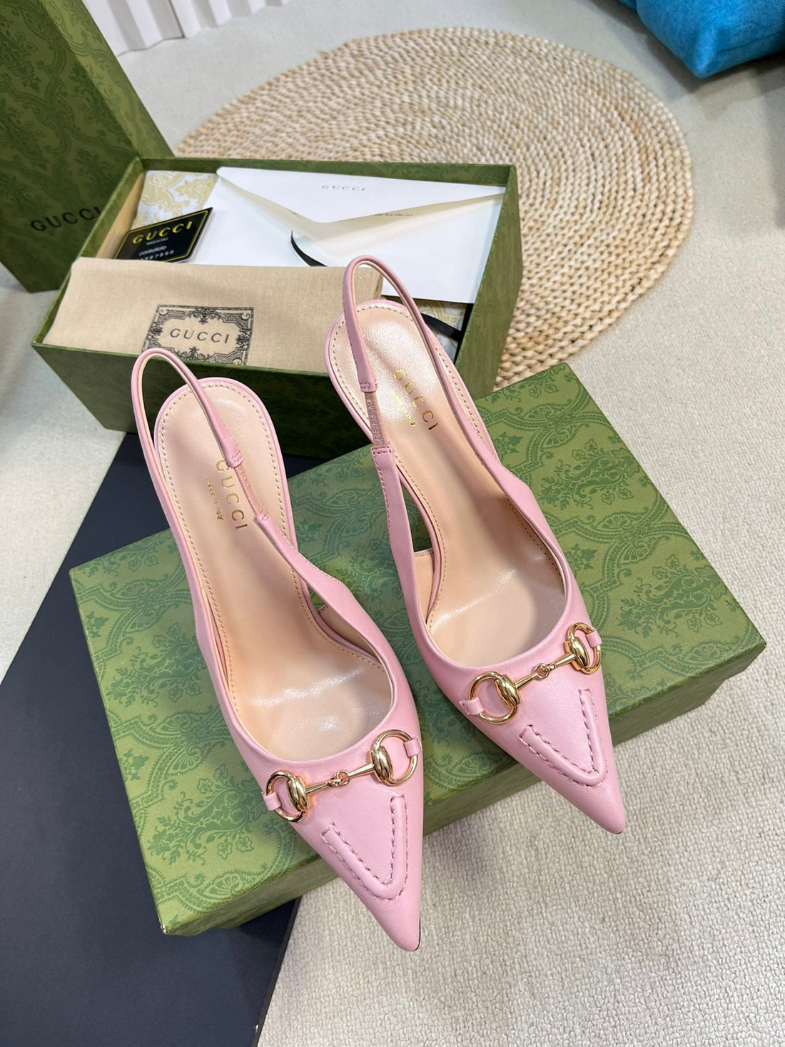 GC Horsebit Slingback Pump 100mm Pink Sheepskin 294567