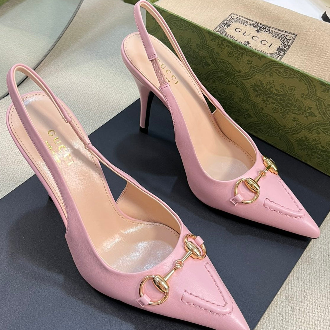 GC Horsebit Slingback Pump 100mm Pink Sheepskin 294567