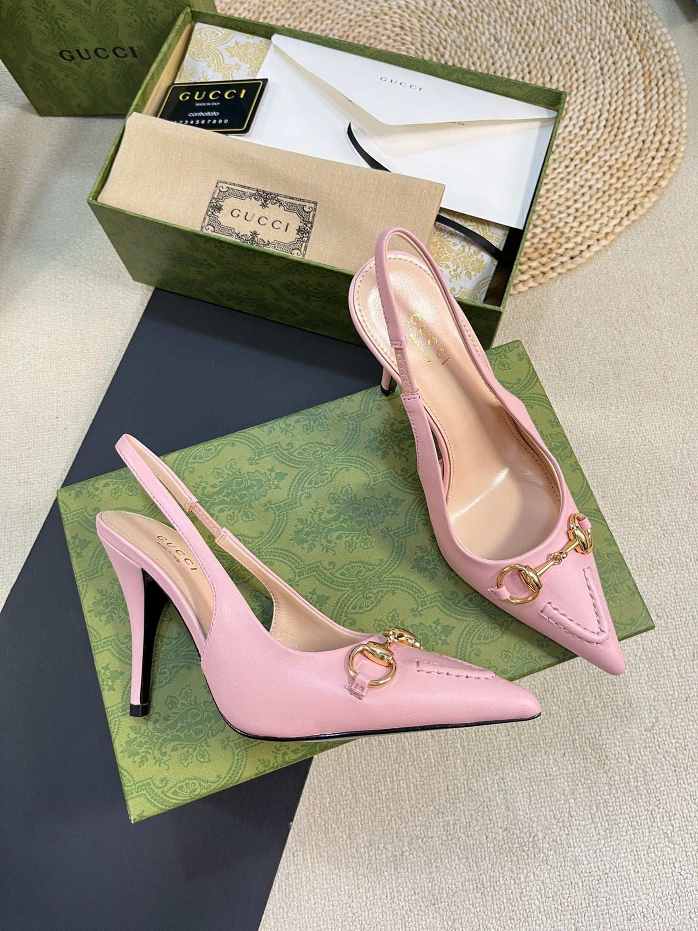 GC Horsebit Slingback Pump 100mm Pink Sheepskin 294567