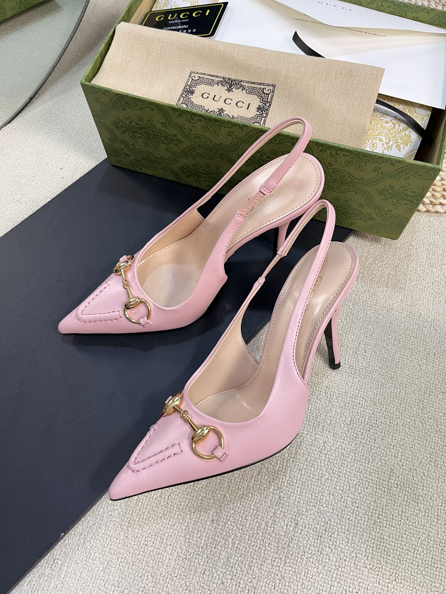 GC Horsebit Slingback Pump 100mm Pink Sheepskin 294567