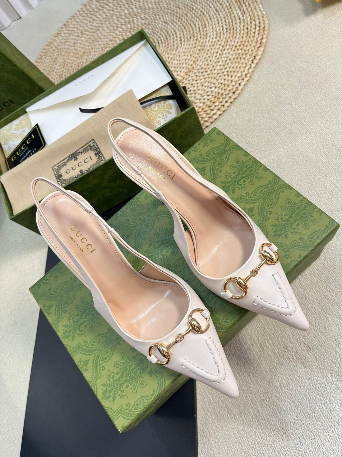 GC Horsebit Slingback Pump 100mm White Sheepskin 294568