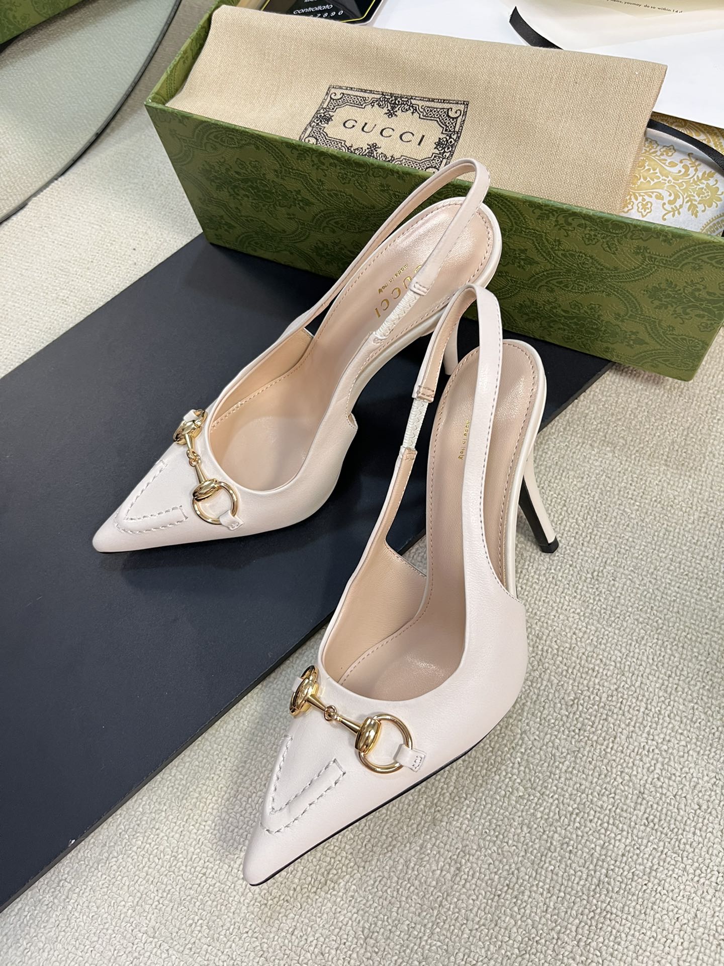 GC Horsebit Slingback Pump 100mm White Sheepskin 294568