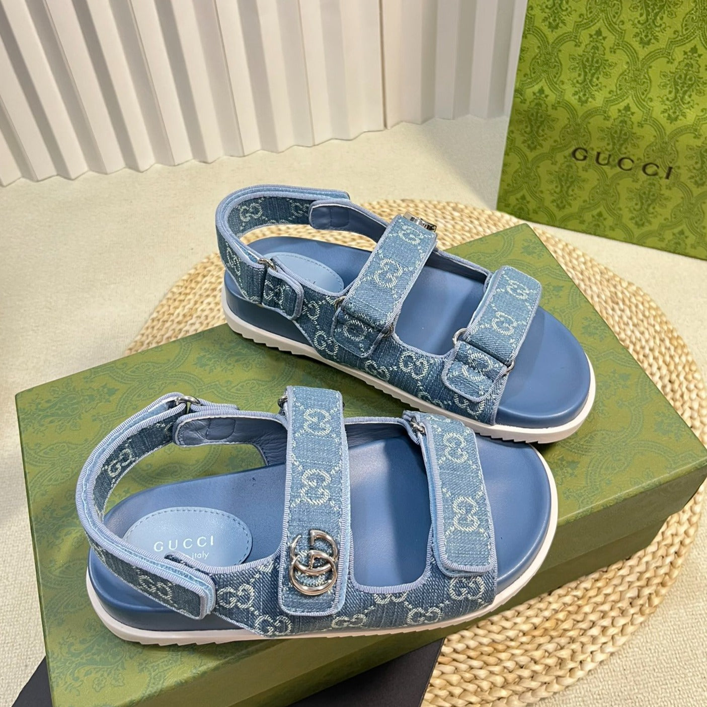 GG  Sandal With Double G Blue Caro