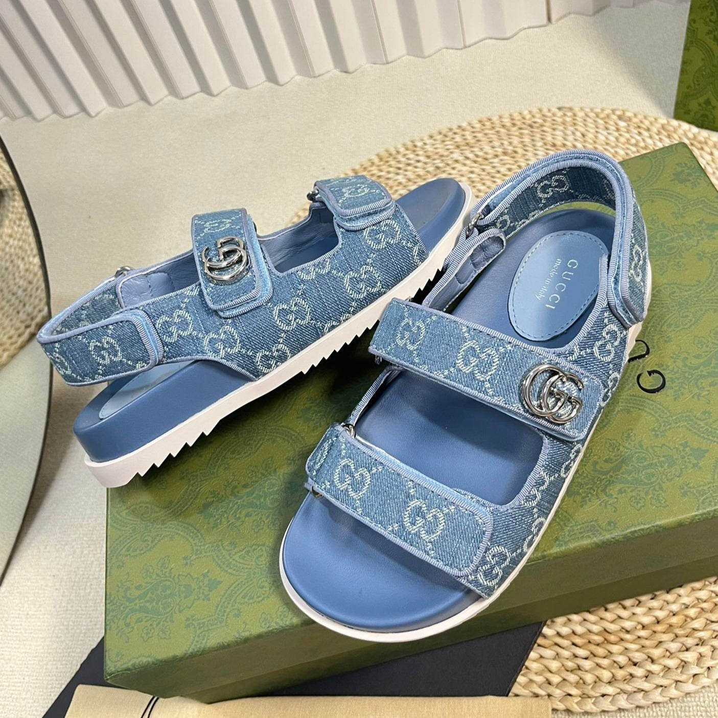 GG  Sandal With Double G Blue Caro