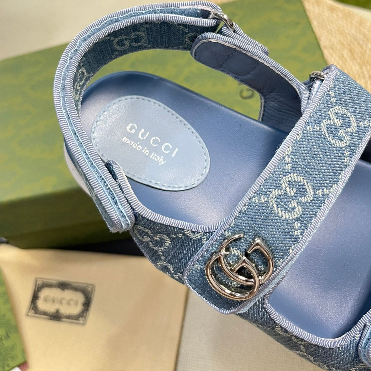 GG  Sandal With Double G Blue Caro