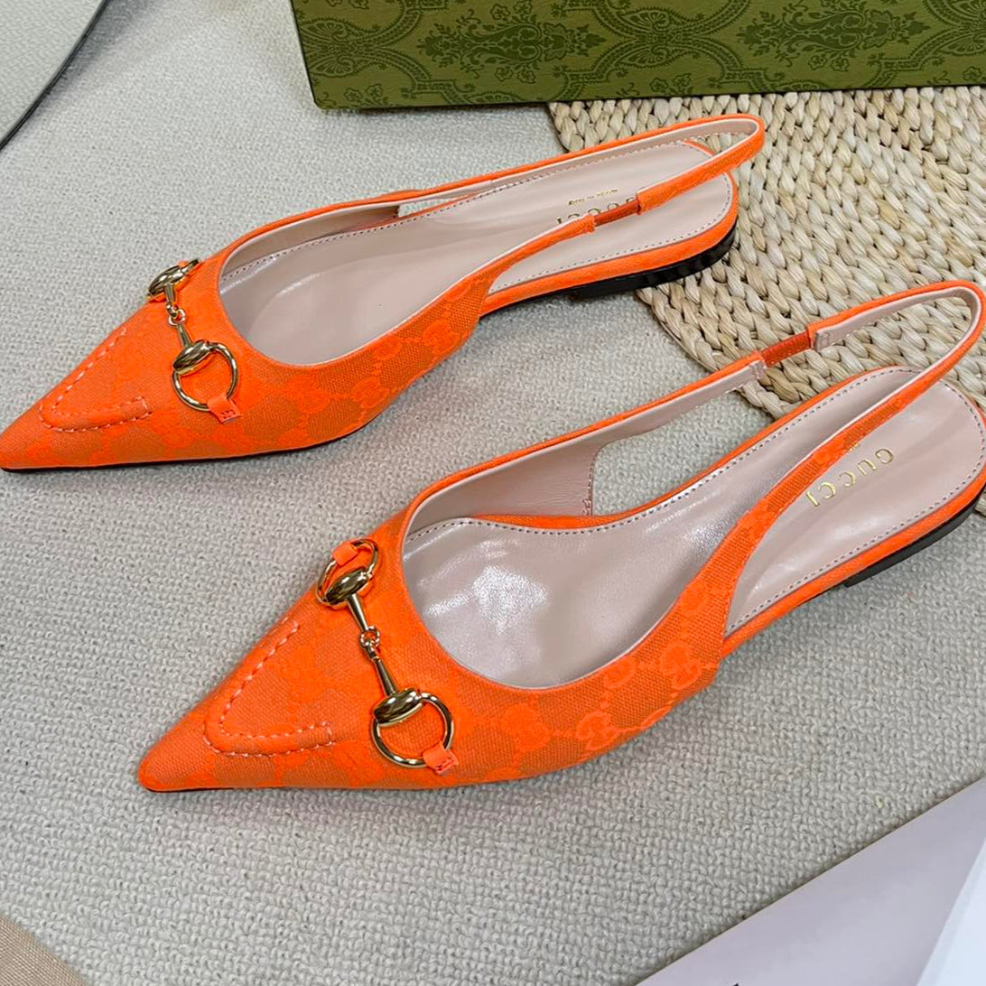 GC Horsebit Slingback Pump 10mm Orange Canvas Sheepskin 294540