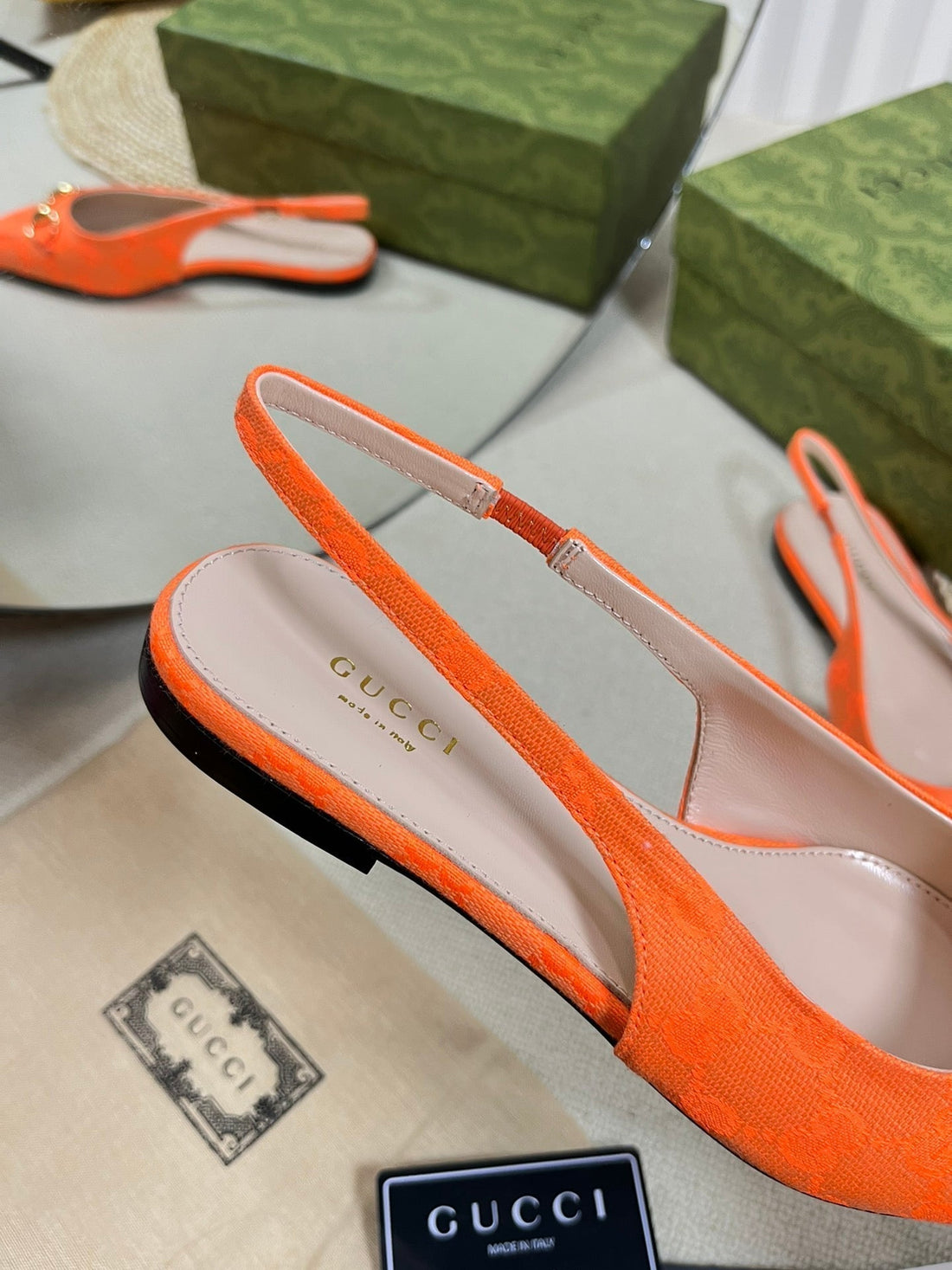 GC Horsebit Slingback Pump 10mm Orange Canvas Sheepskin 294540
