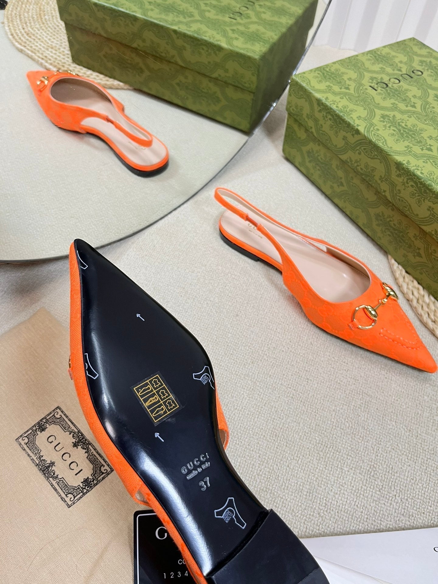 GC Horsebit Slingback Pump 10mm Orange Canvas Sheepskin 294540