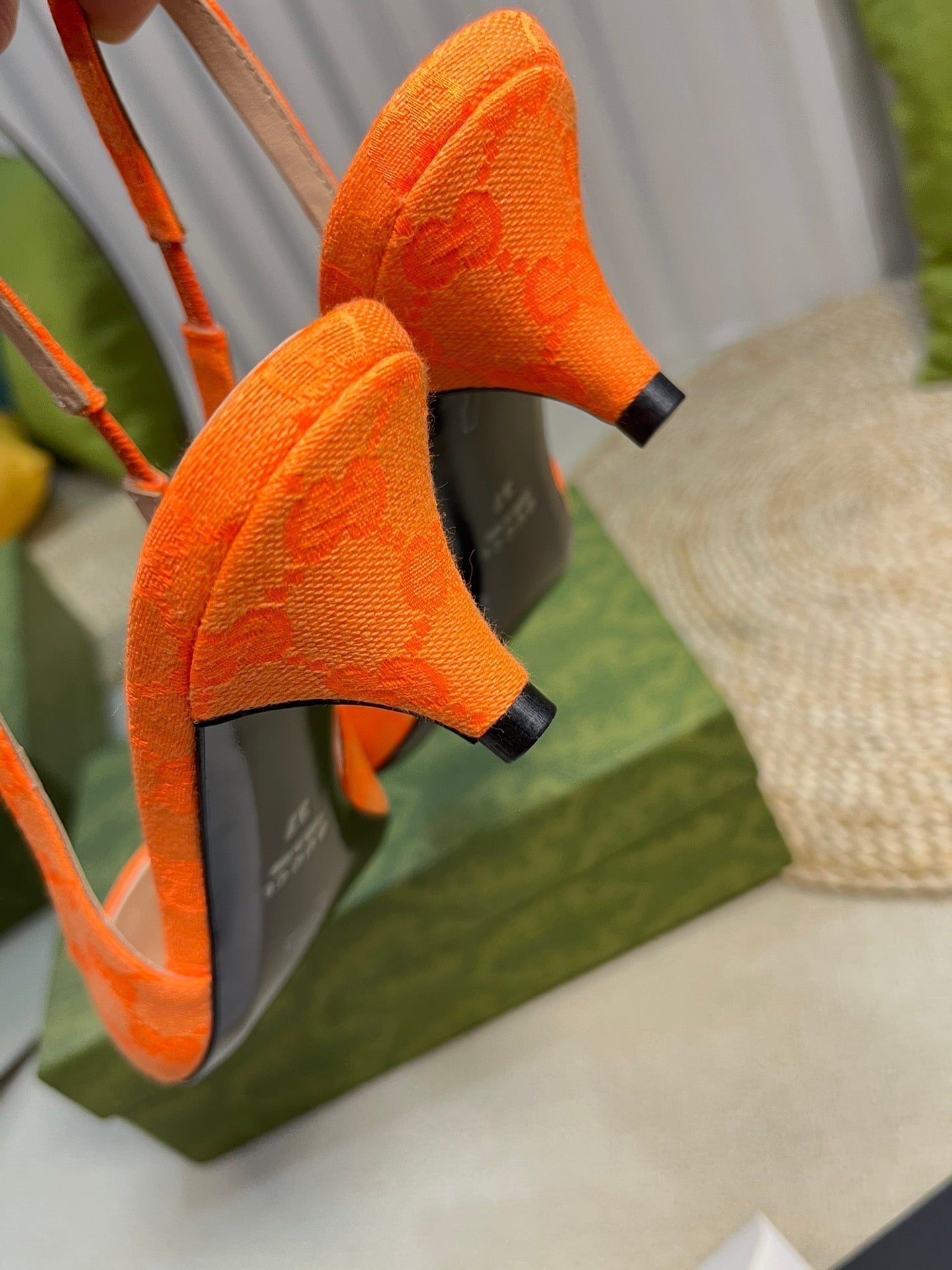 GC Horsebit Slingback Pump 50mm Orange Canvas Sheepskin 294544