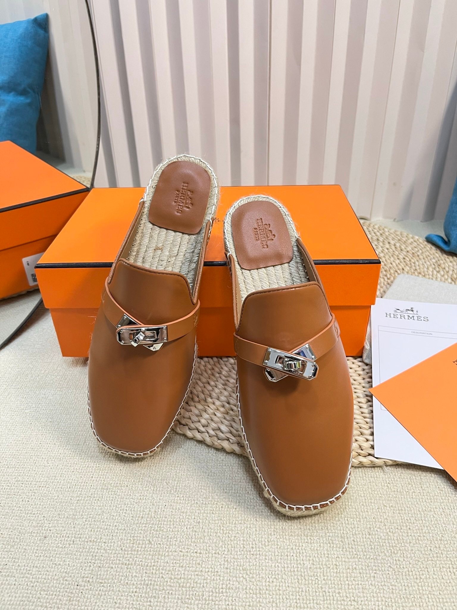 HM Feria Espadrille Mule Brown Calfskin