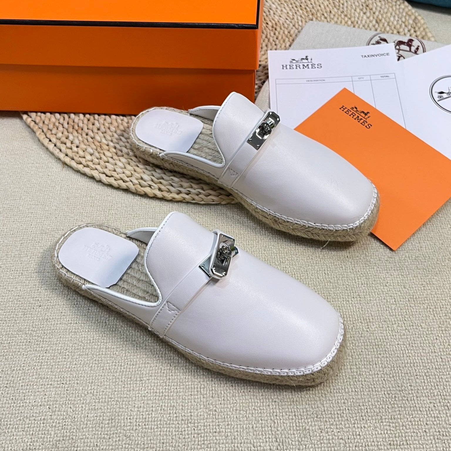 HM Feria Espadrille Mule White Calfskin