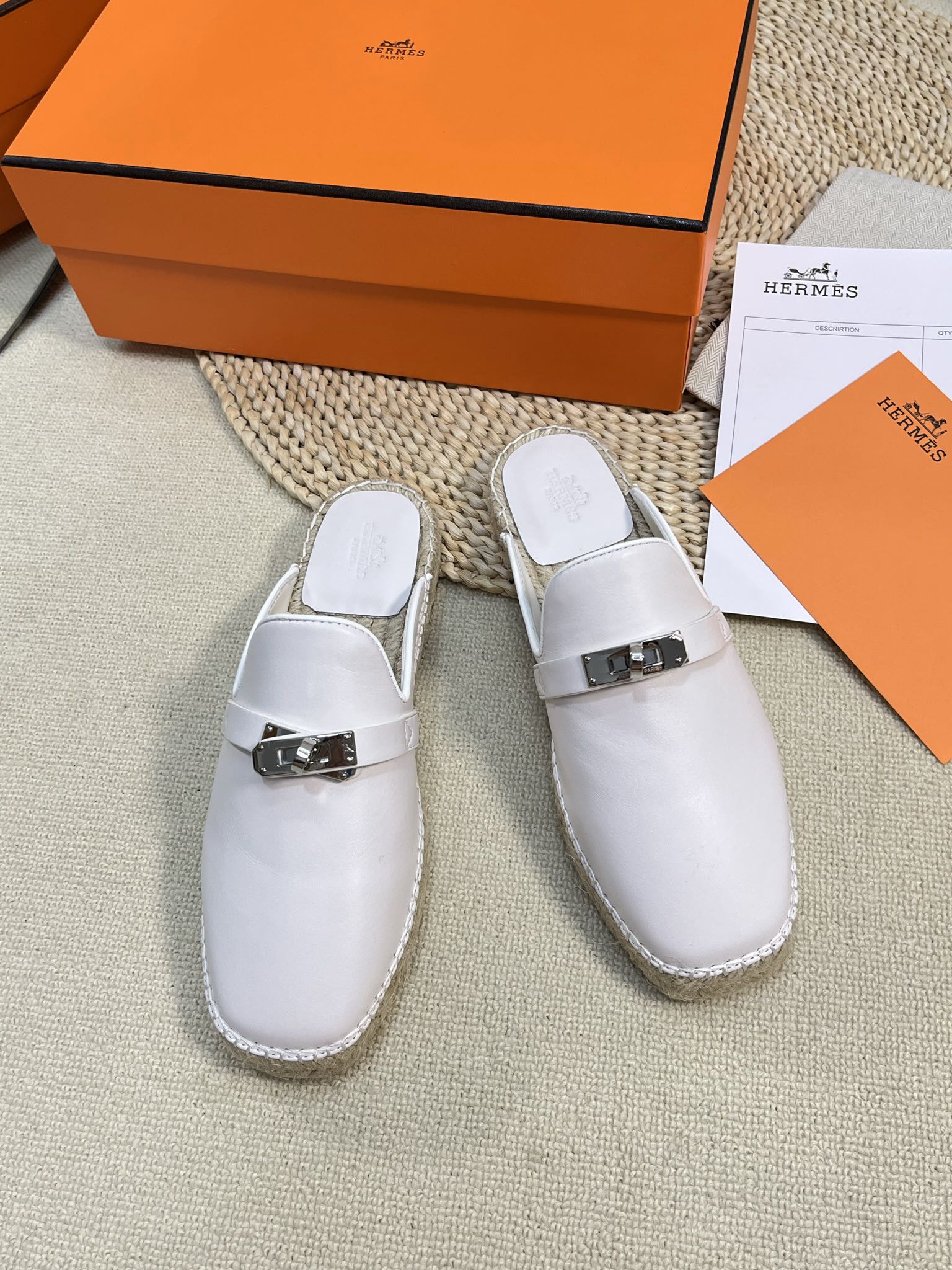 HM Feria Espadrille Mule White Calfskin