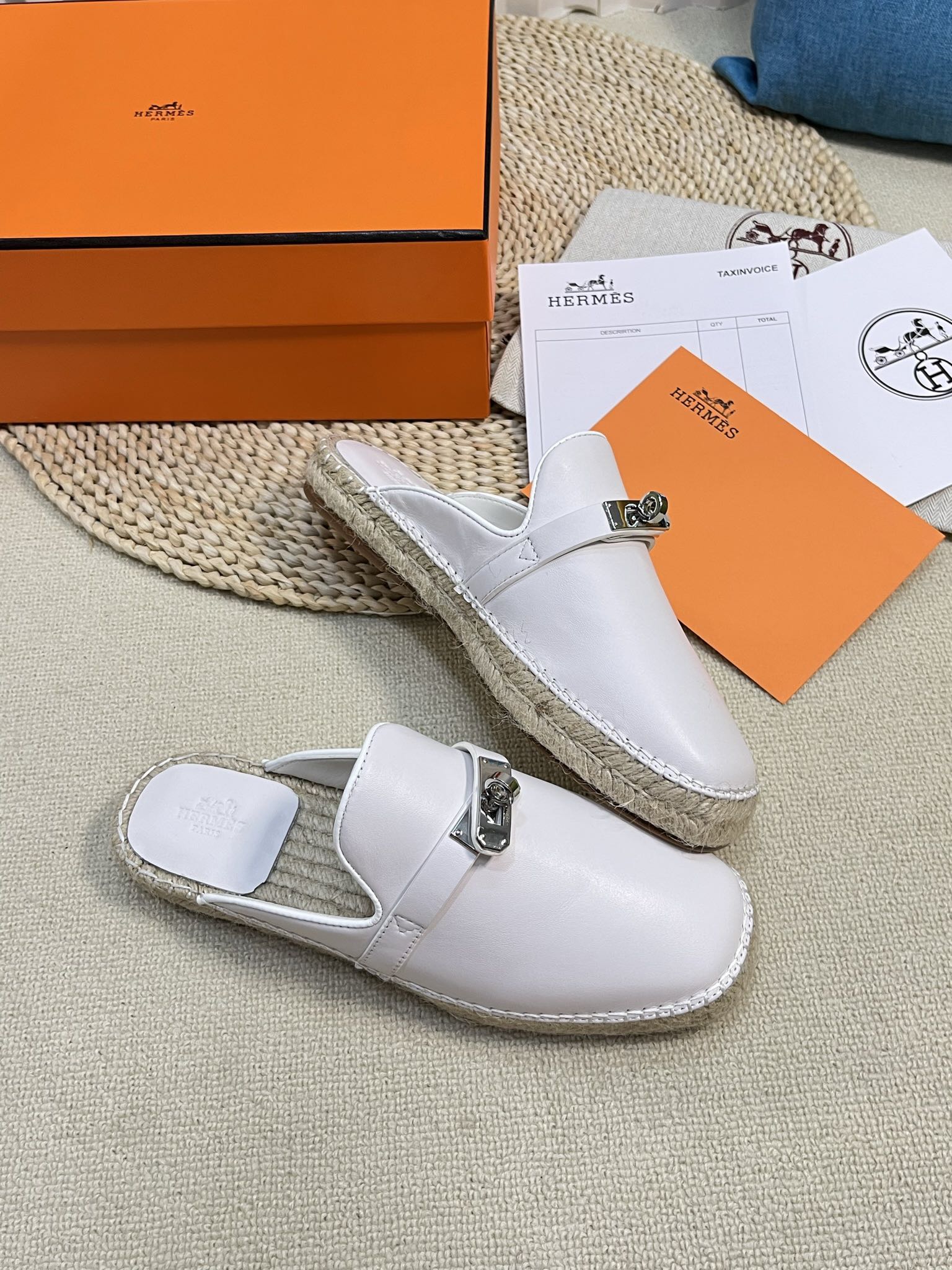 HM Feria Espadrille Mule White Calfskin