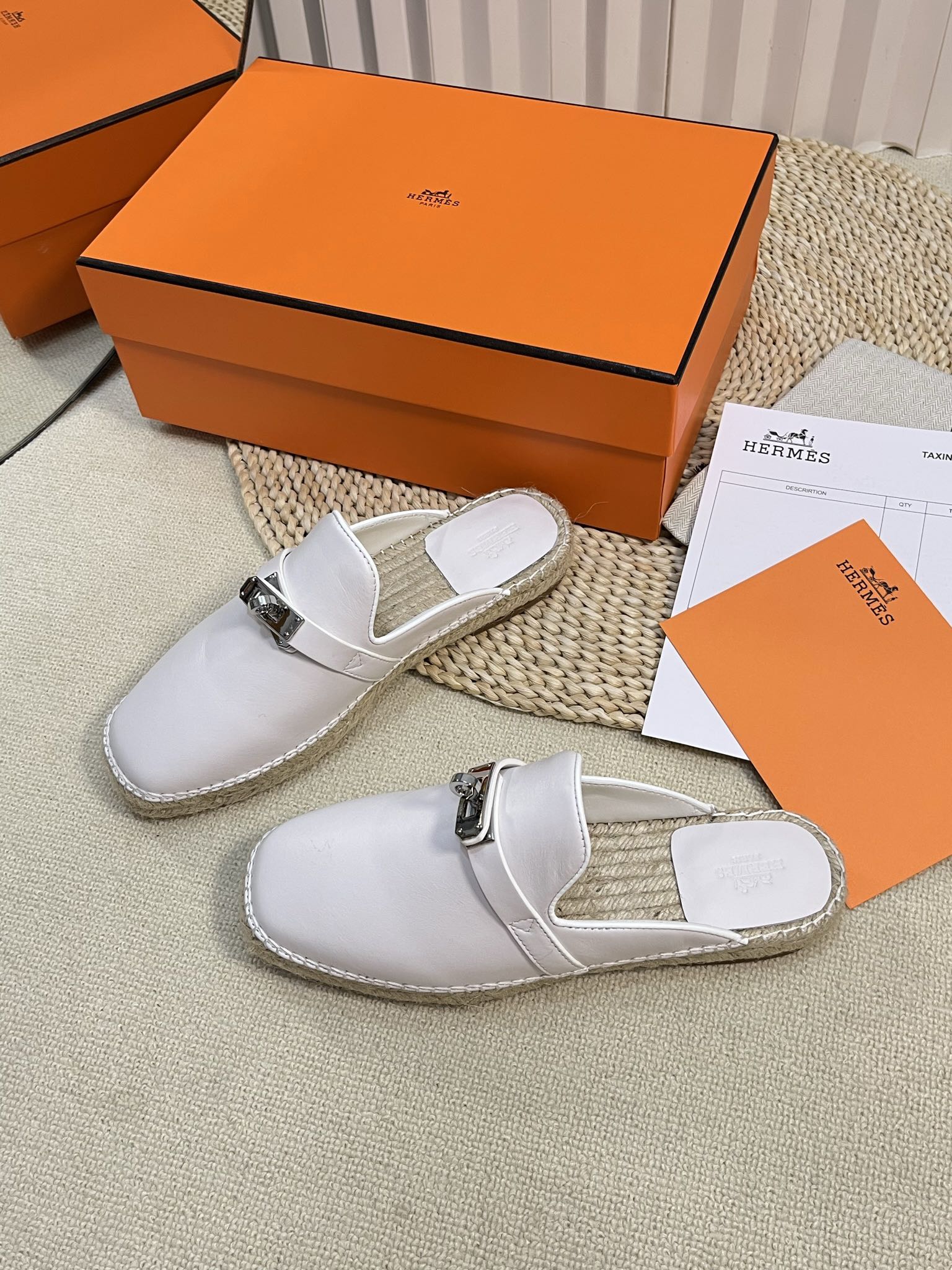 HM Feria Espadrille Mule White Calfskin