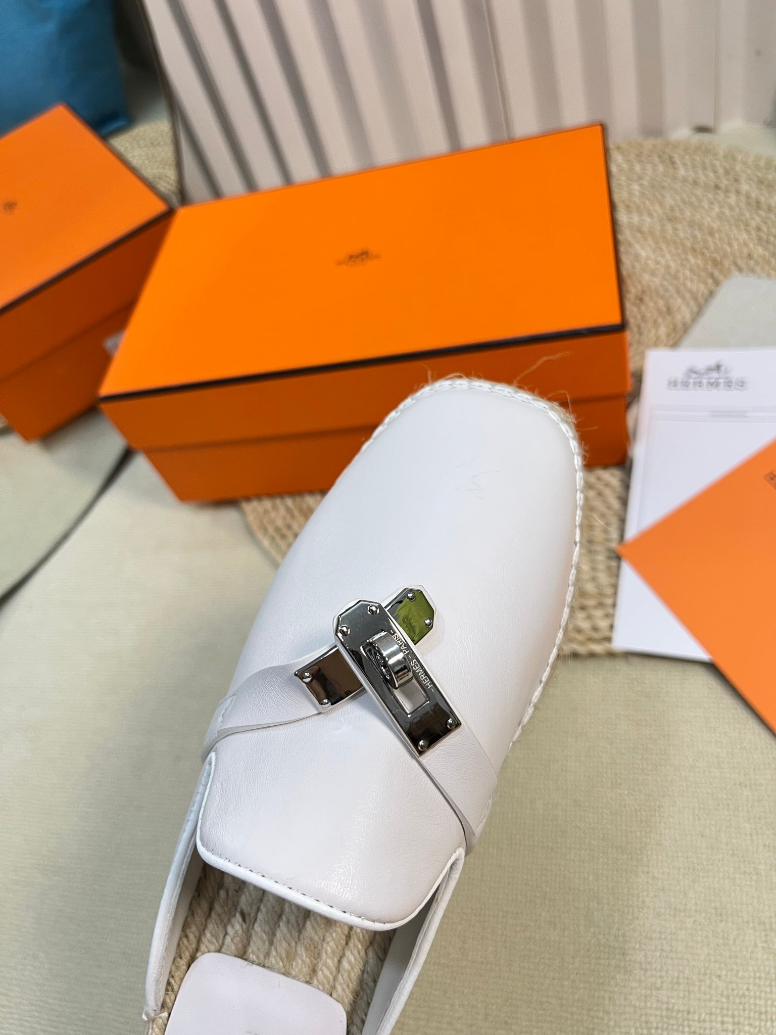 HM Feria Espadrille Mule White Calfskin