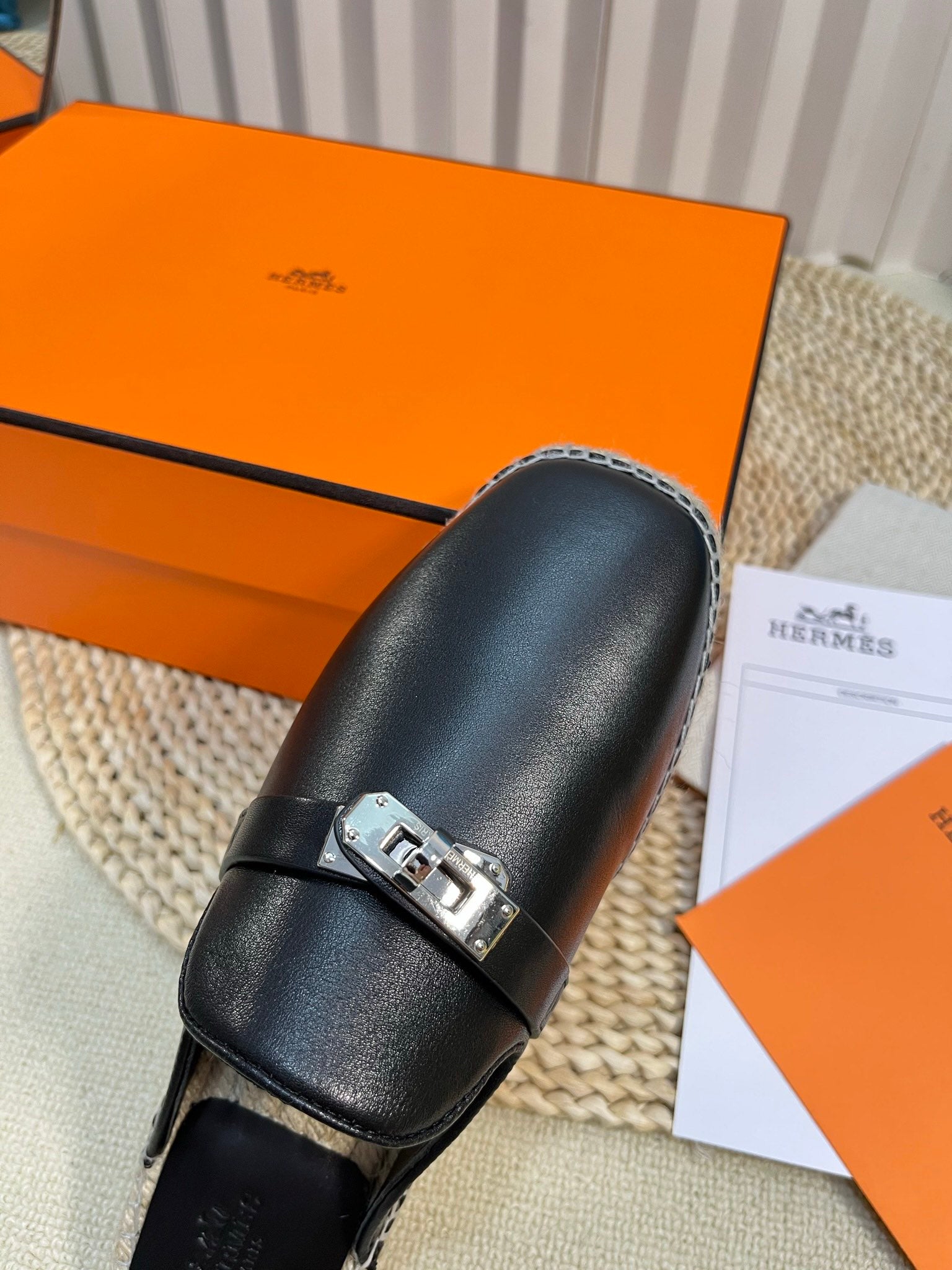 HM Feria Espadrille Mule Black Calfskin