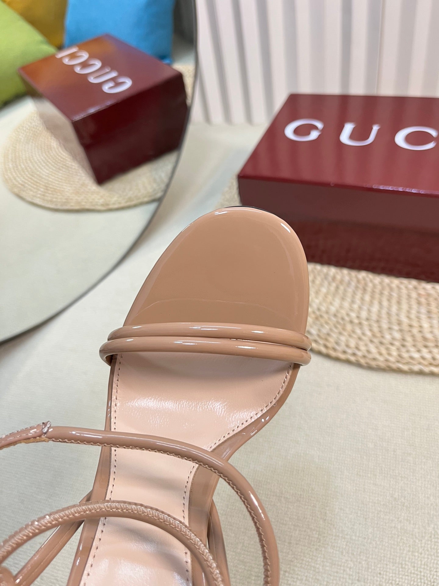 HIGH SANDAL 10 CM IN TAN BEIGE GLOSSY CALFSKIN