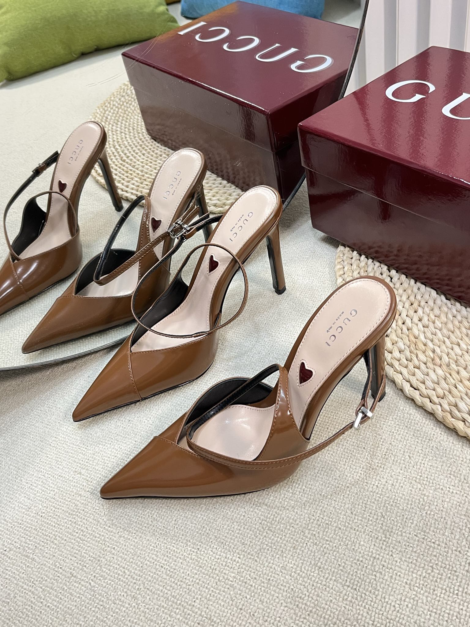 HIGH SLINGBACK PUMP 10 CM IN BRONZE BROWN GLOSSY CALFSKIN