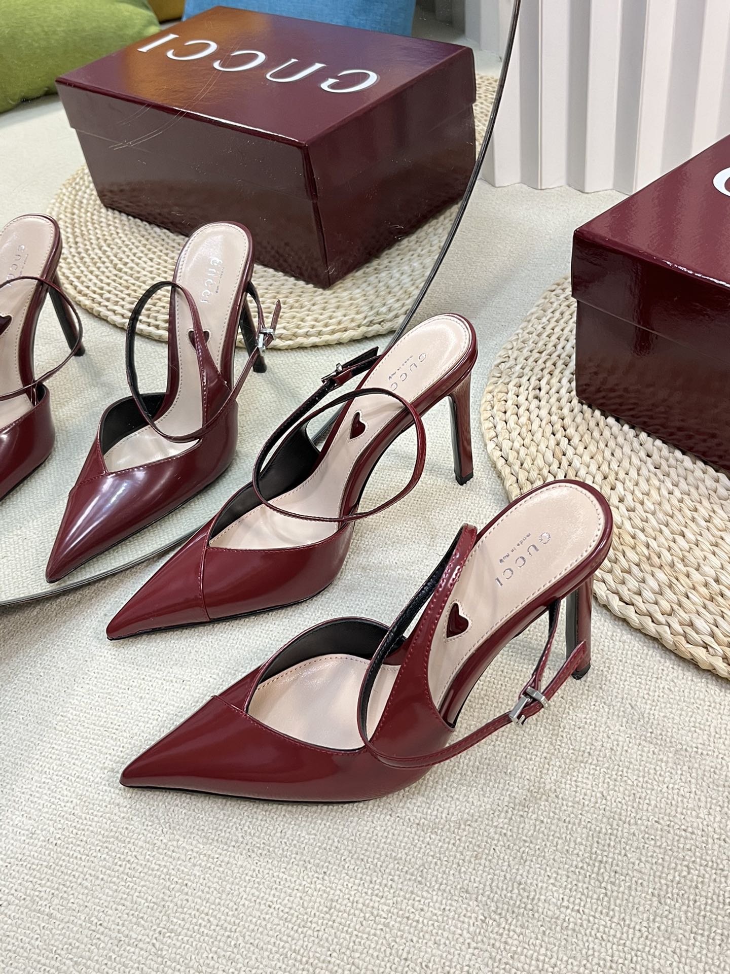 GC 100mm Heeled Slingbacks Rosso Ancora Red Sheepskin 294607