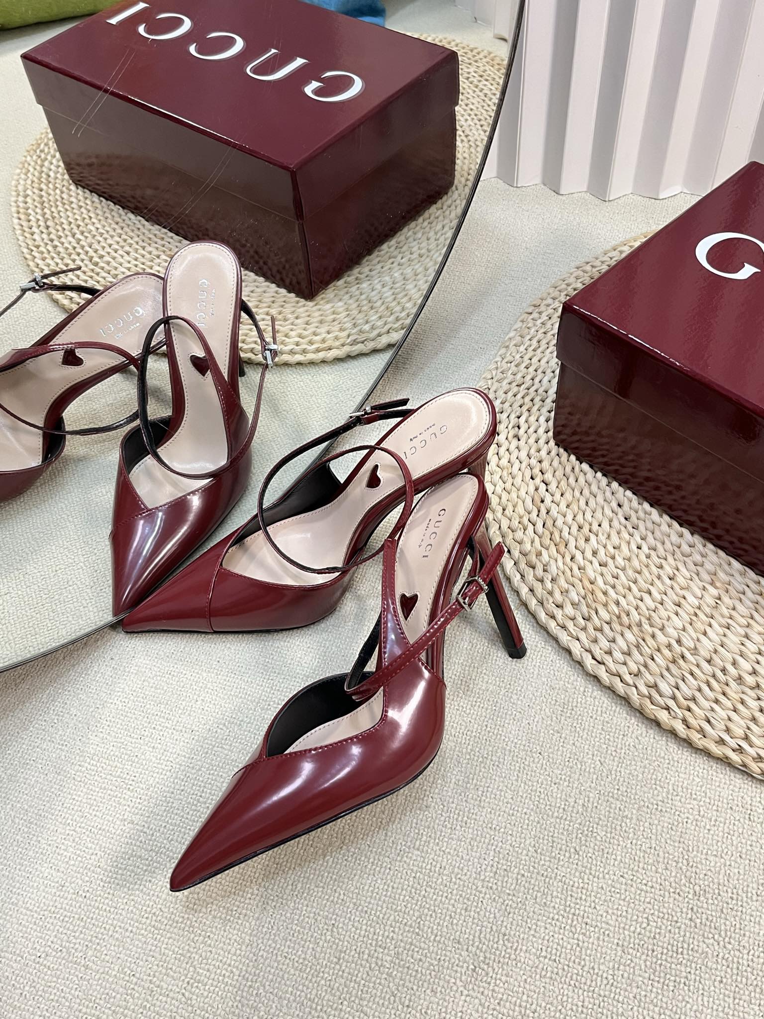 GC 100mm Heeled Slingbacks Rosso Ancora Red Sheepskin 294607