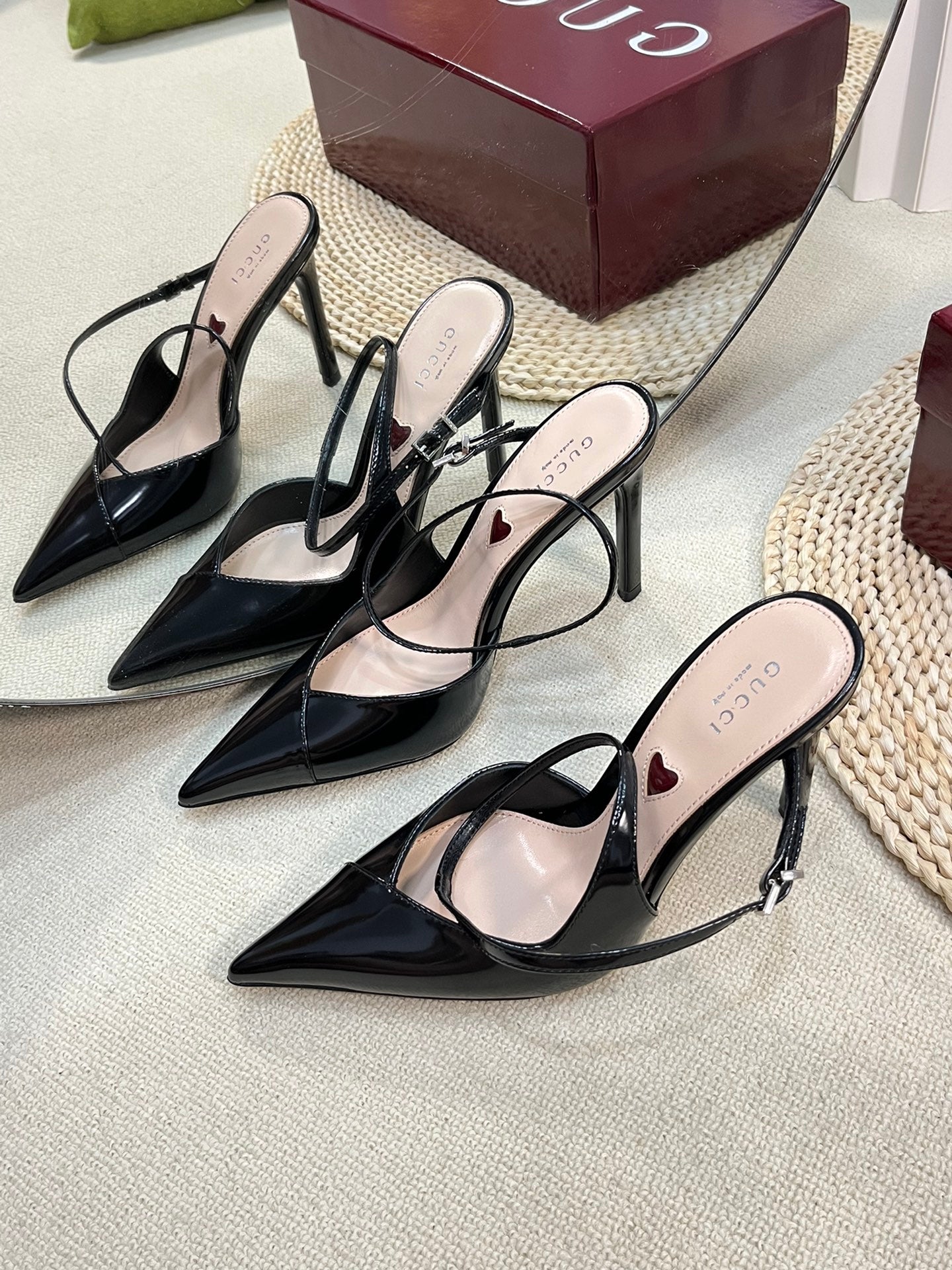 GC 100mm Heeled Slingbacks Black Sheepskin 294608