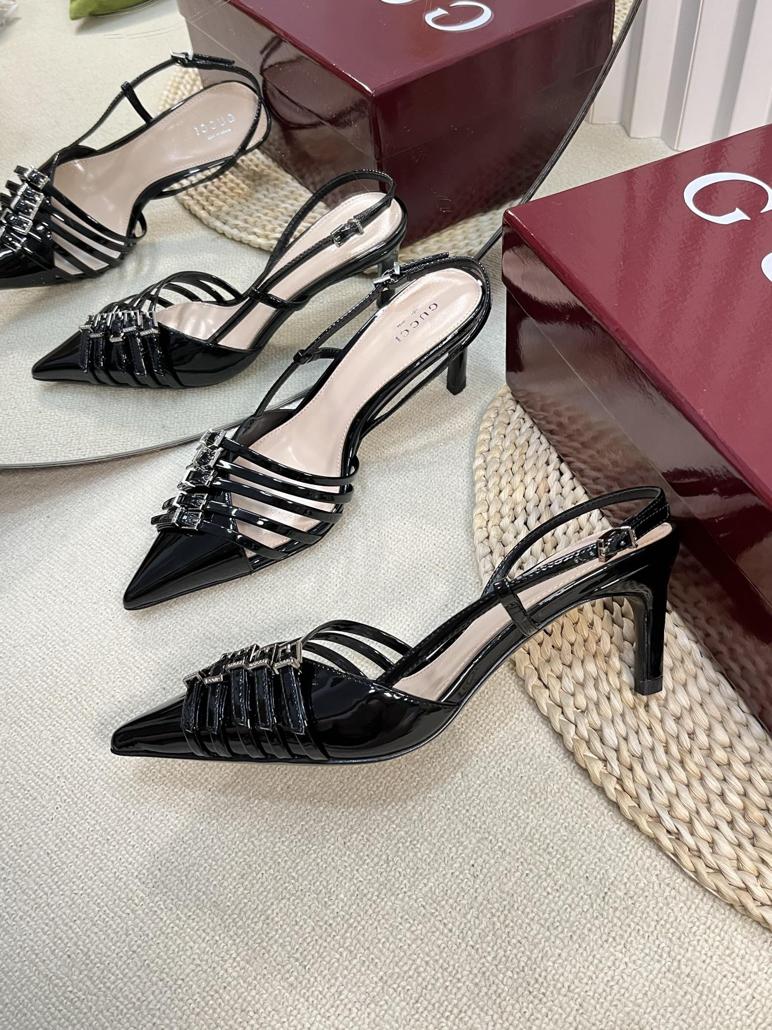 GC Regent Buckles Slingback Black Leather 294605