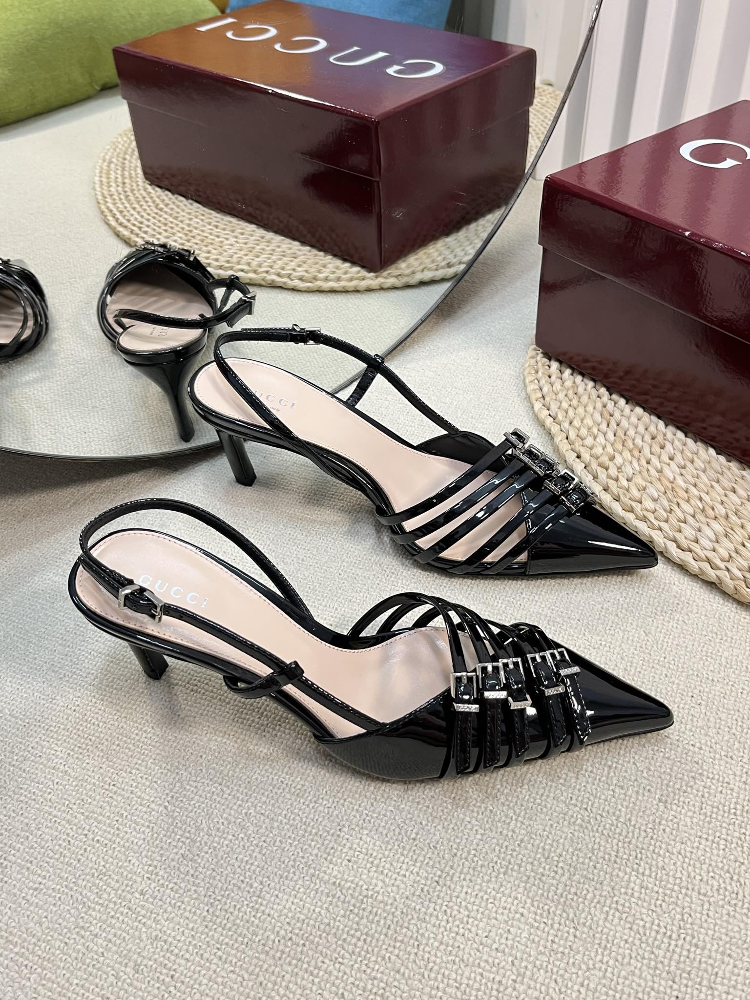 GC Regent Buckles Slingback Black Leather 294605