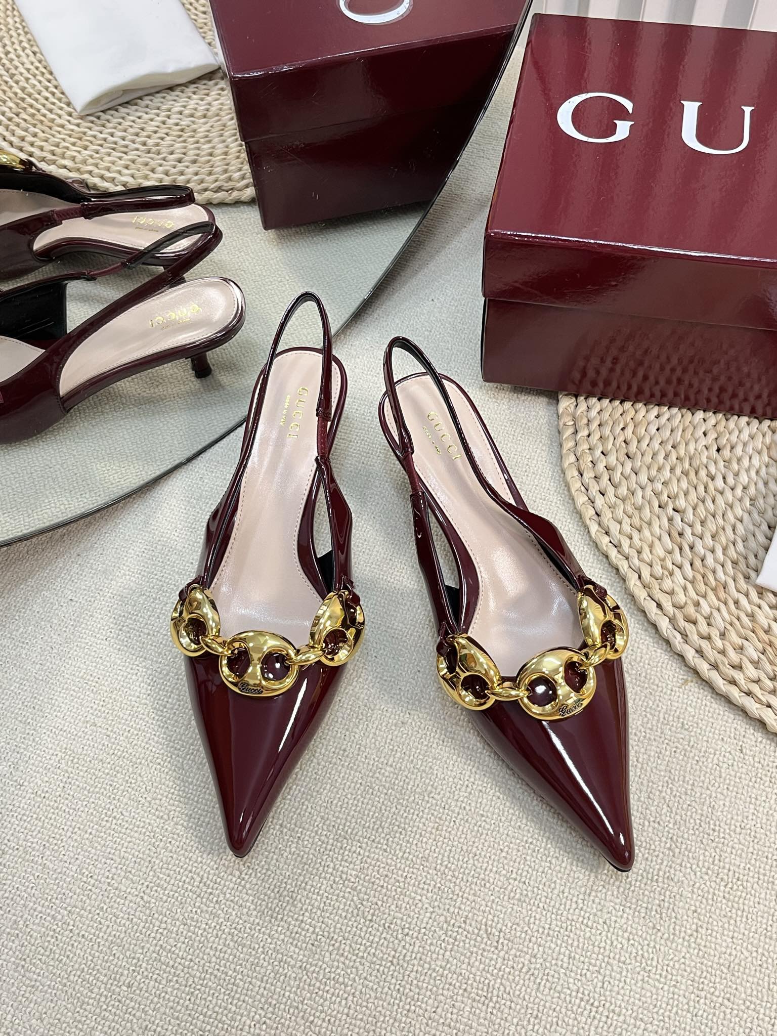 GC Slingbacks With Marina Chain 50mm Red Patent Leather 294582