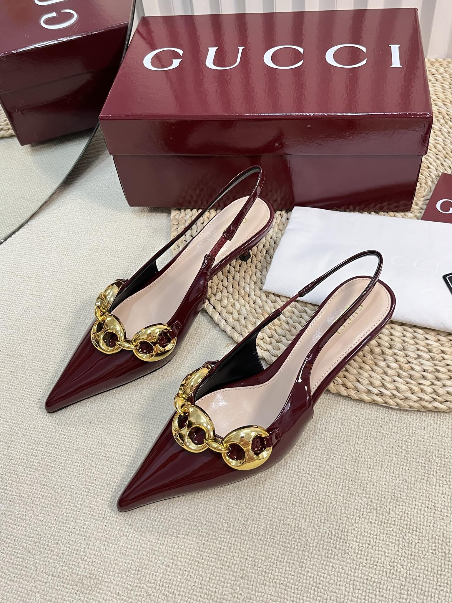 GC Slingbacks With Marina Chain 50mm Red Patent Leather 294582