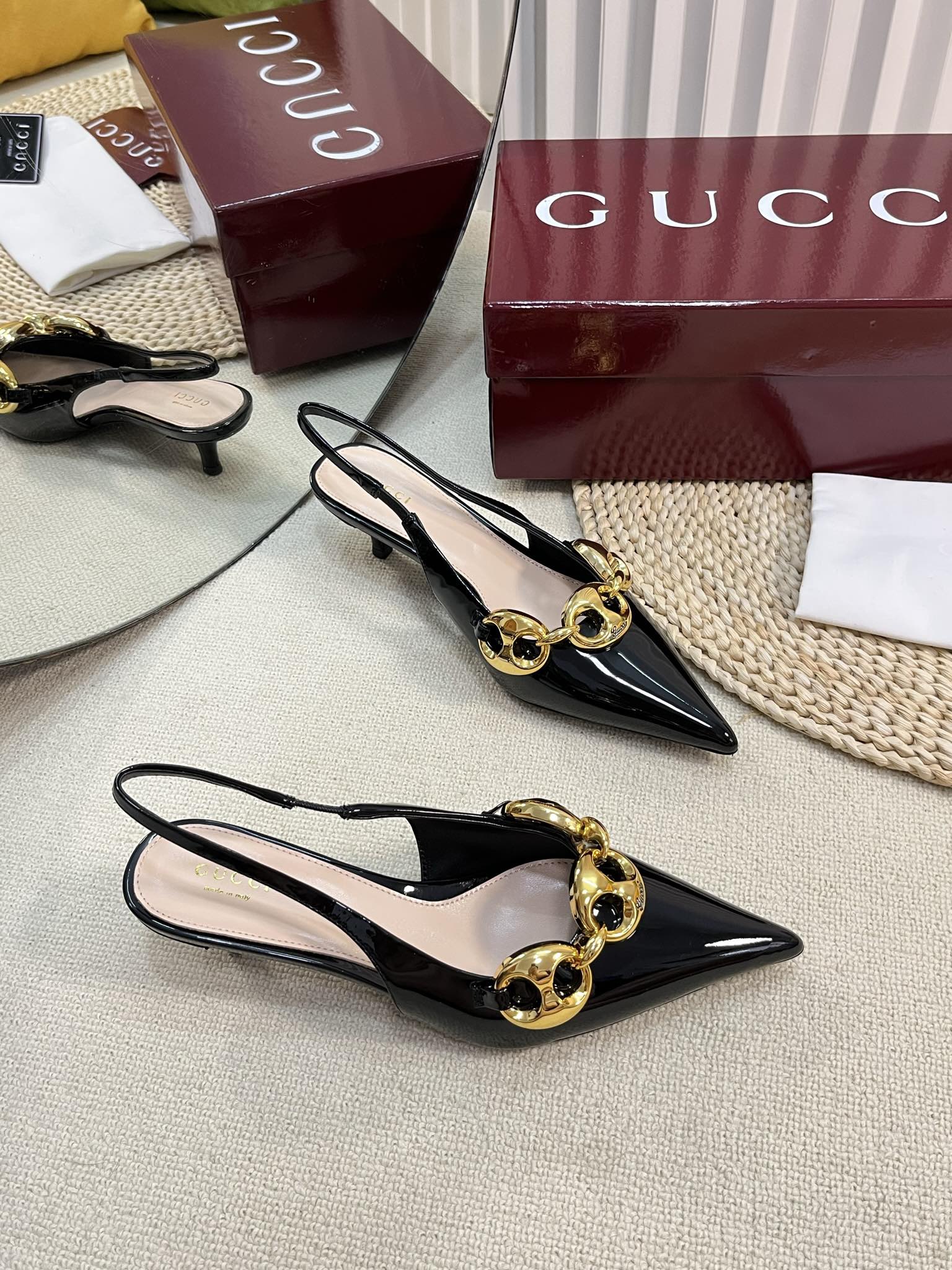 GC Slingbacks With Marina Chain 50mm Black Patent Leather 294584
