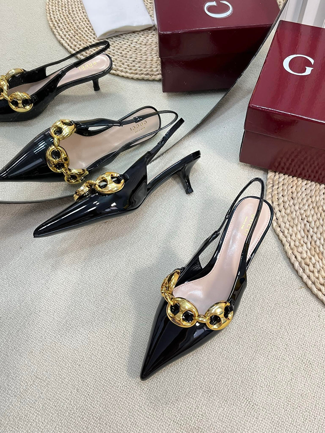 GC Slingbacks With Marina Chain 50mm Black Patent Leather 294584