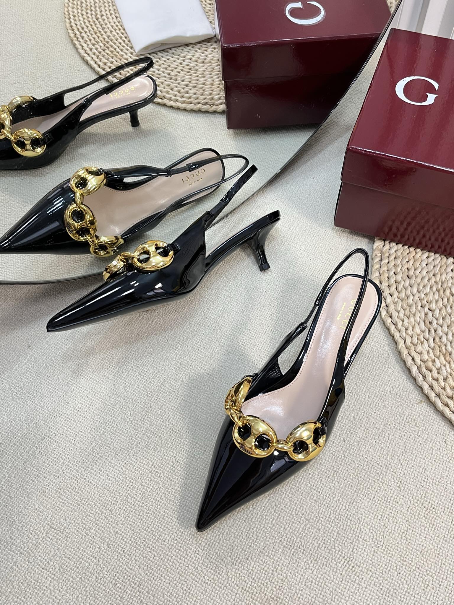 GC Slingbacks With Marina Chain 50mm Black Patent Leather 294584